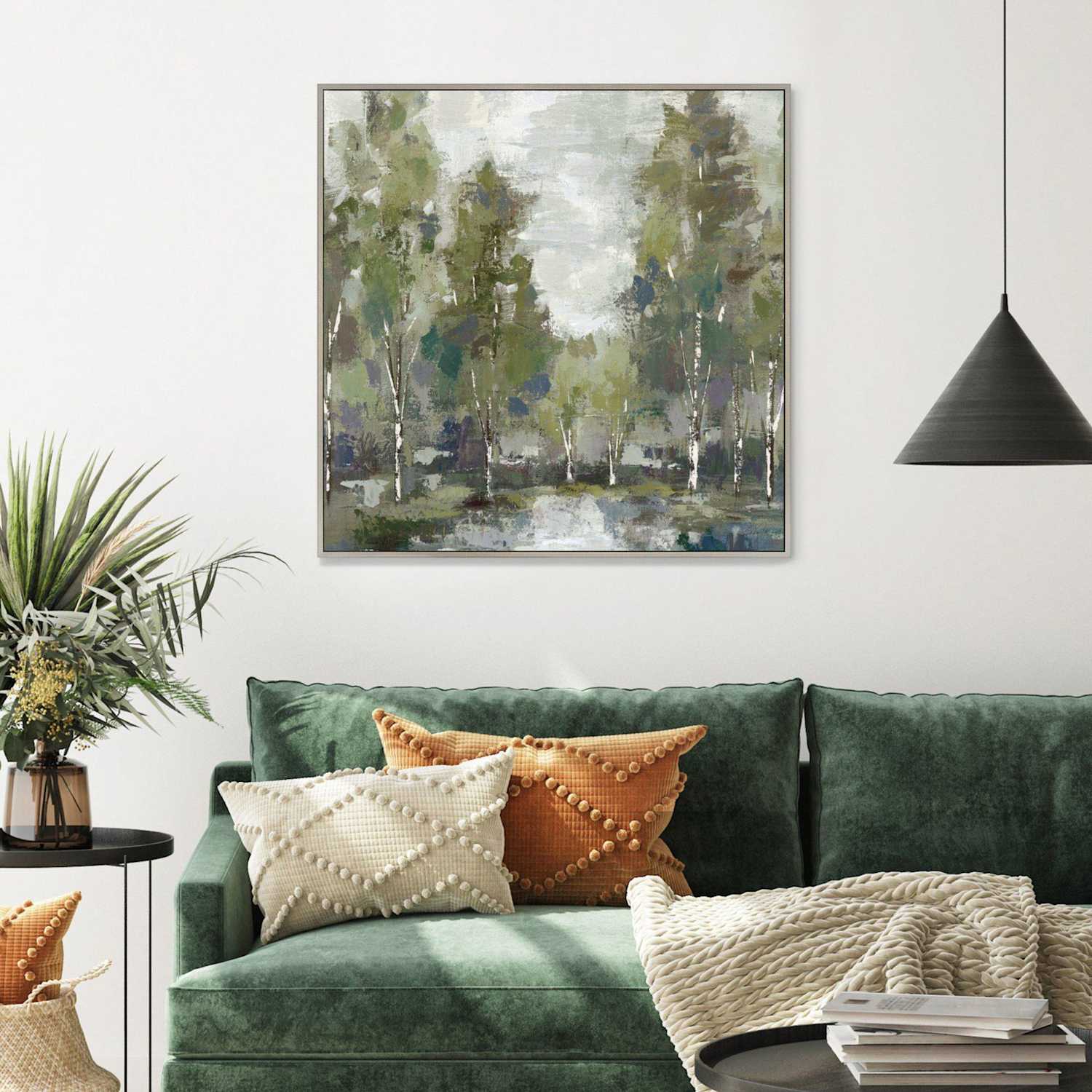 Gallery Direct At Dawn Square Framed Canvas - Green - Available at M&S