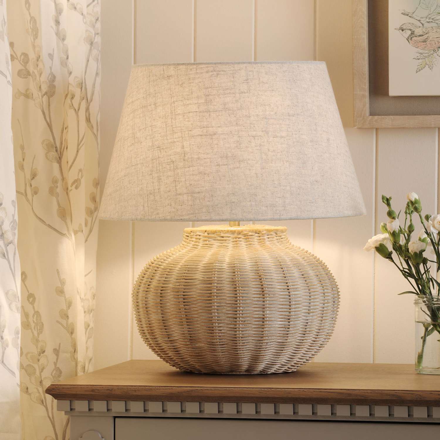 Laura Ashley Fernhill Rattan Large Table Lamp - Cream - Available at M&S