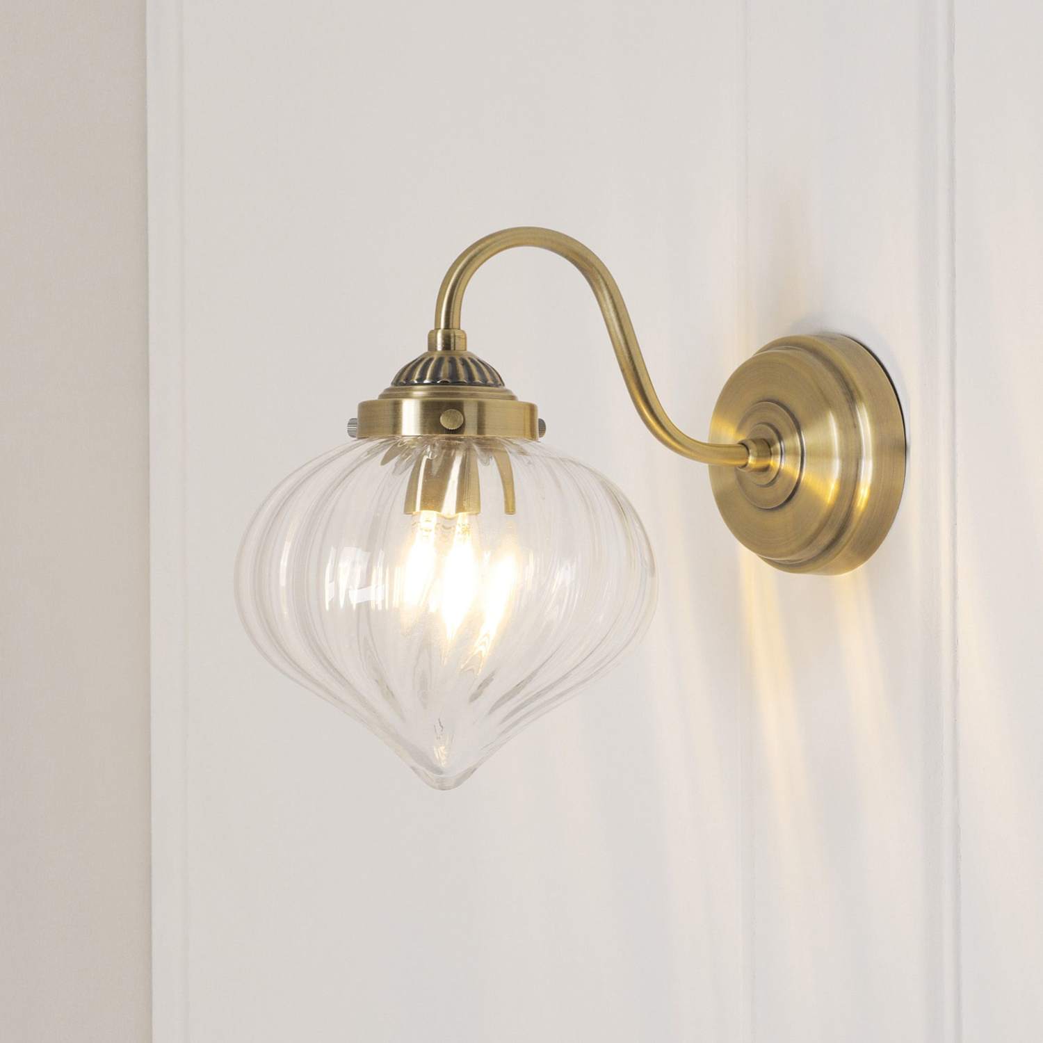 Laura Ashley Whitham Fluted Glass Wall Light - Antique Brass - Available at M&S