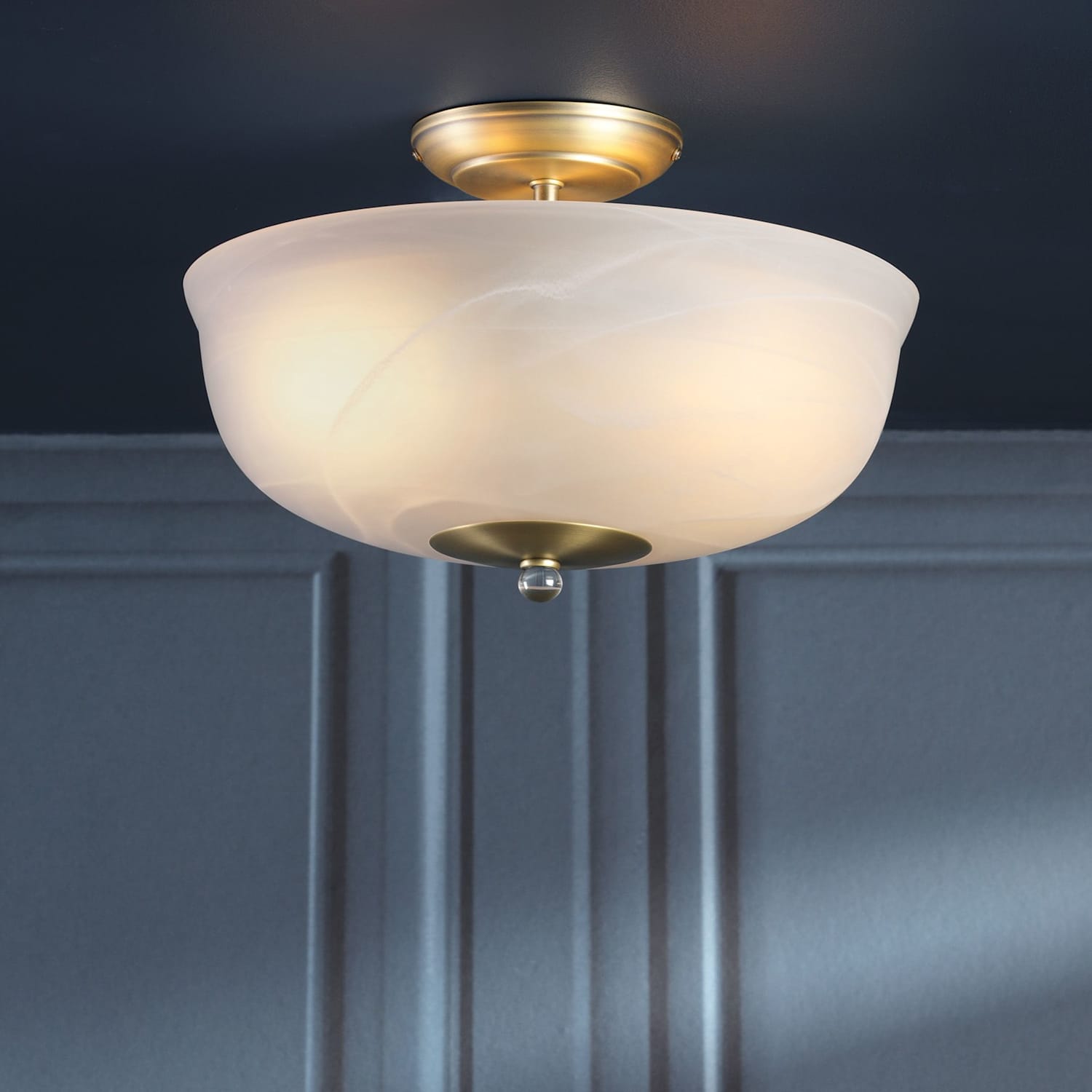 Laura Ashley Cossington Glass Semi Flush Ceiling Light - Antique Brass - Available at M&S