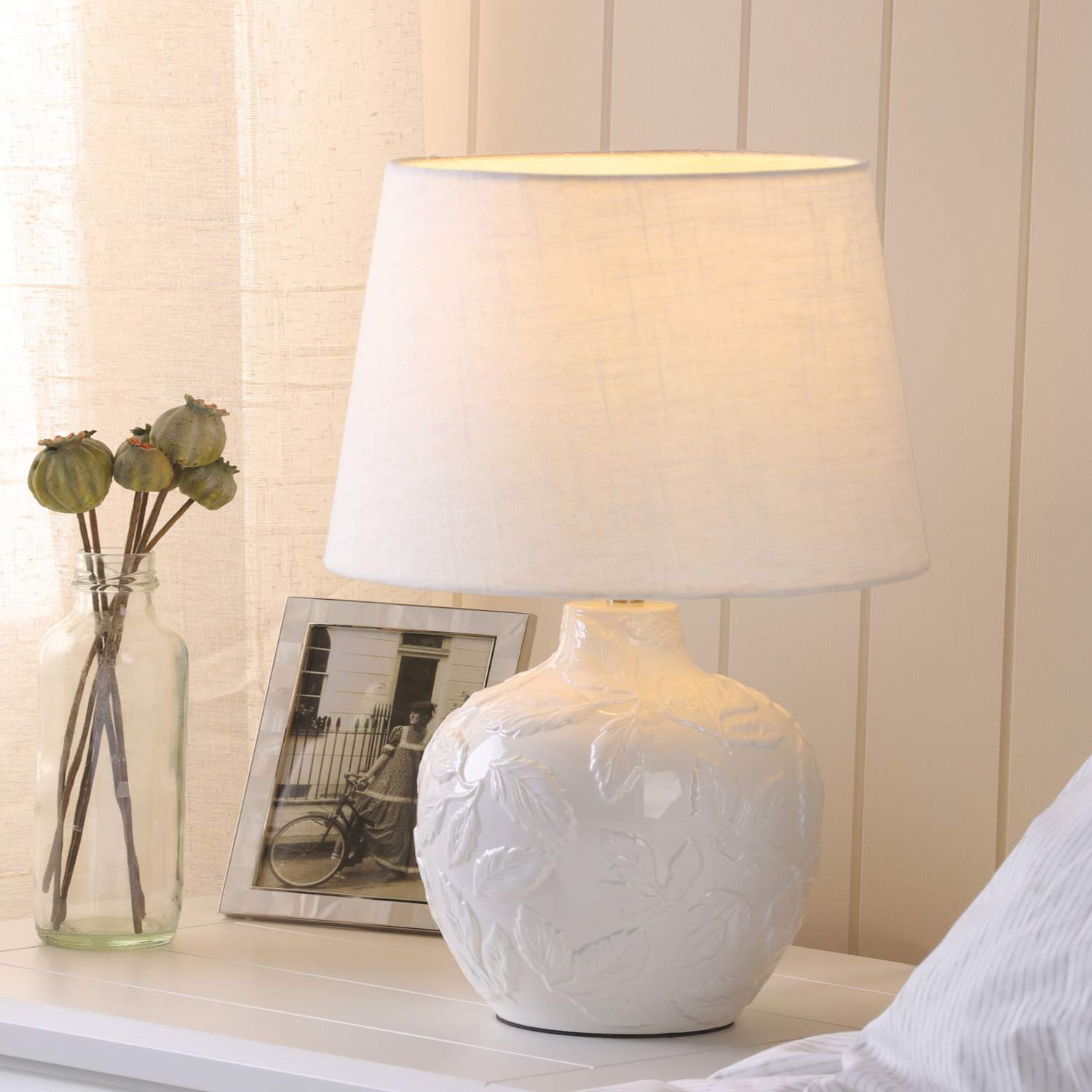 Laura Ashley Redhall Ceramic Leaf Table Lamp - Silver - Available at M&S