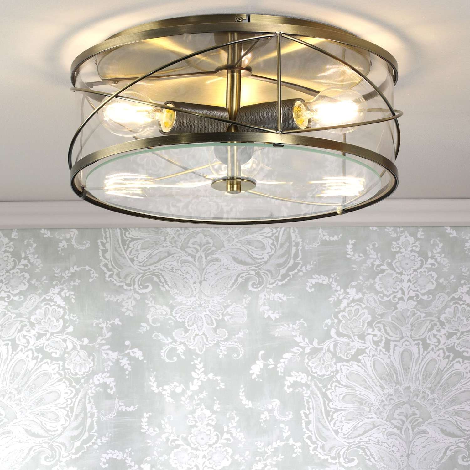 Laura Ashley Beckworth 3 Light Flush Ceiling Light - Antique Brass - Available at M&S