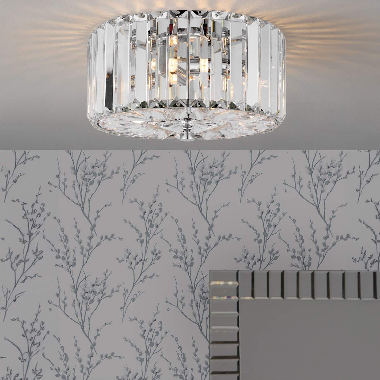 Laura Ashley Fernhurst Crystal Flush Ceiling Light - Silver - Available at M&S