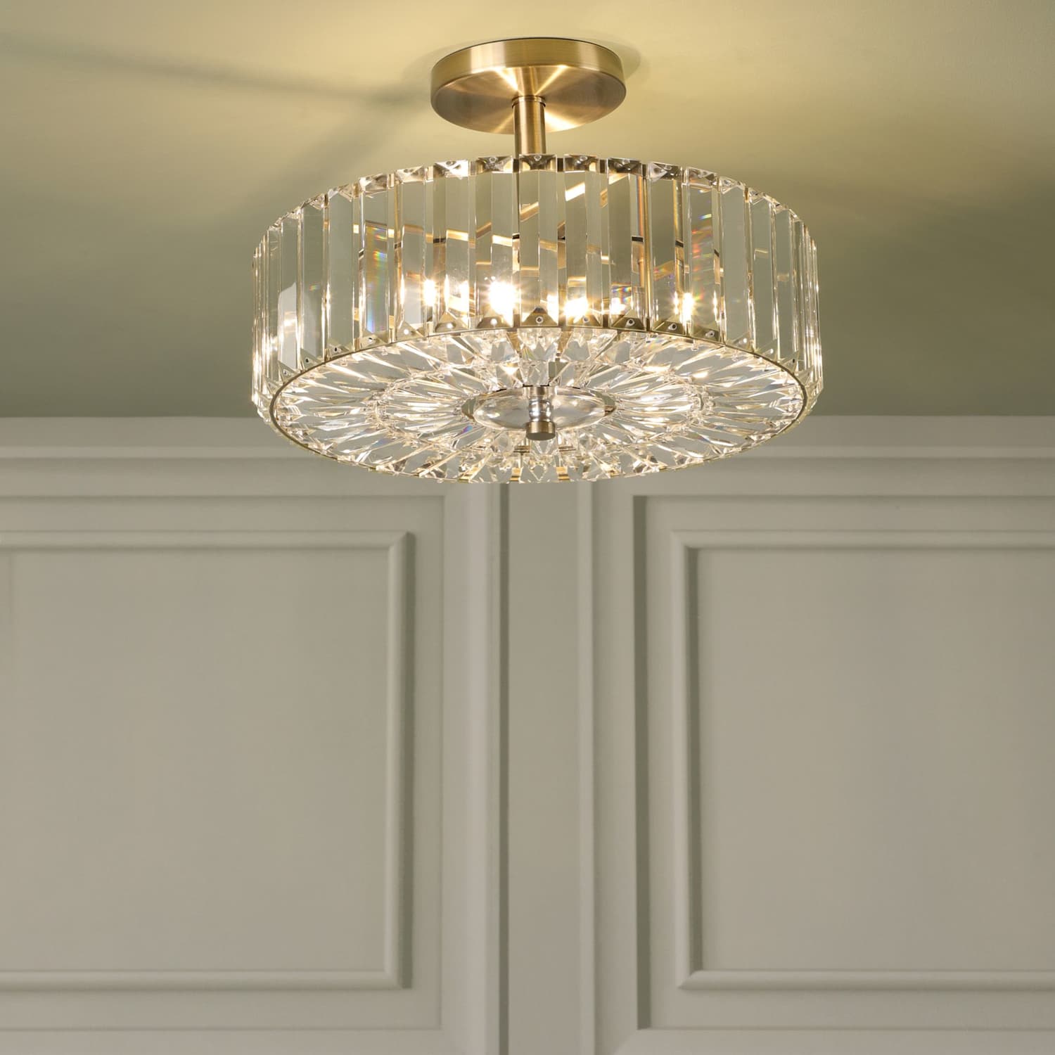 Laura Ashley Fernhurst Crystal Semi Flush Ceiling Light - Antique Brass - Available at M&S