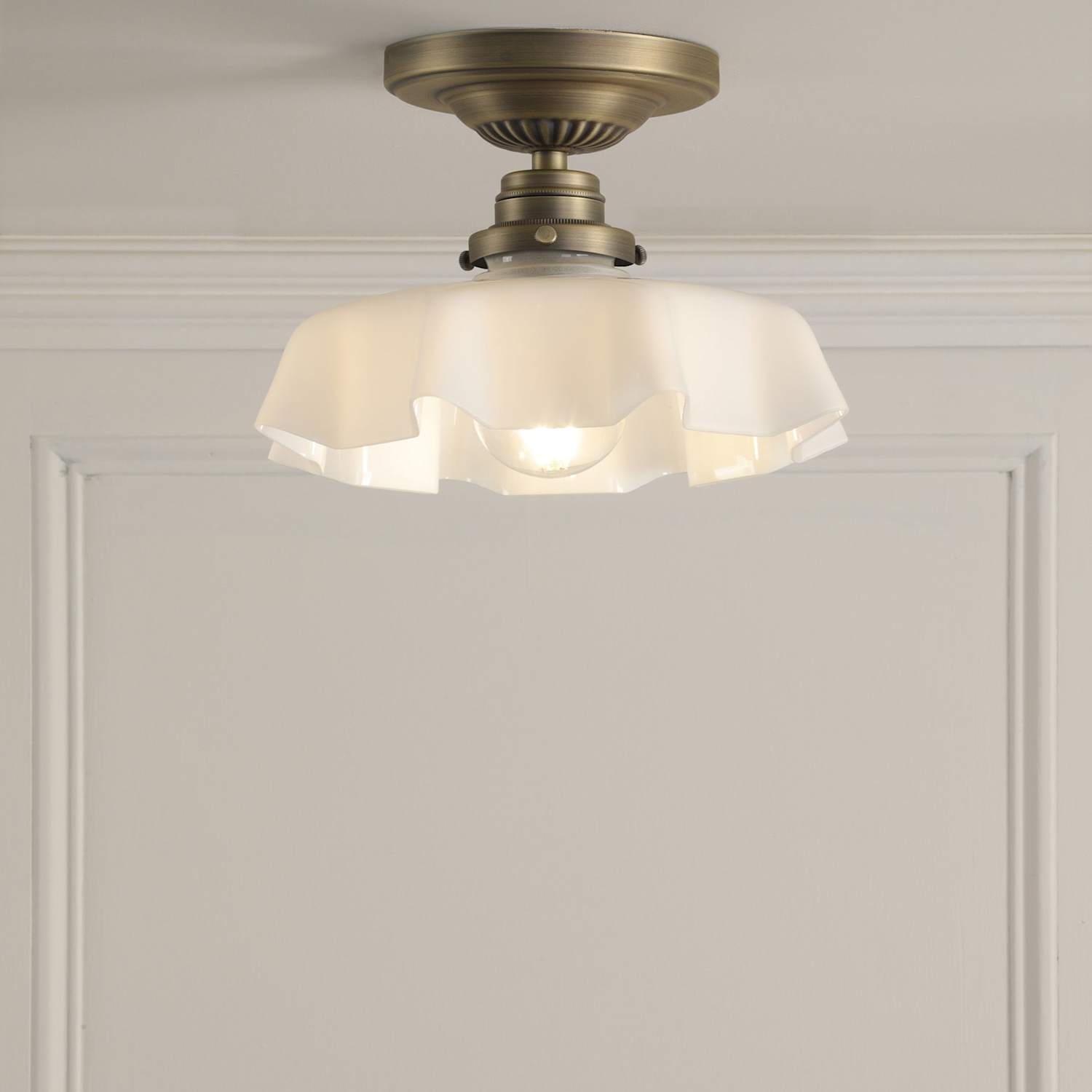 Laura Ashley Banham Glass Semi Flush Ceiling Light - Antique Brass - Available at M&S