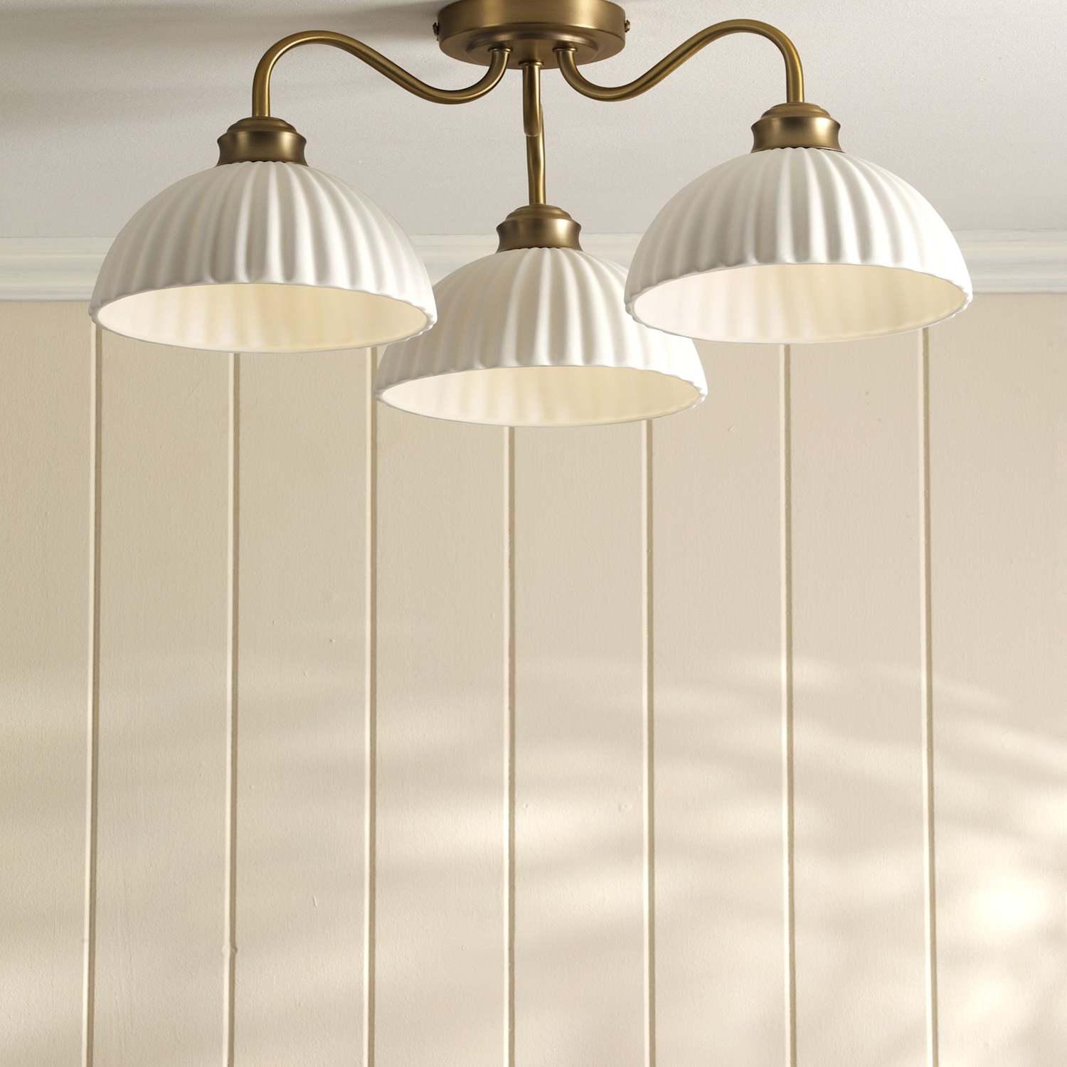 Laura Ashley Durford 3 Light Semi Flush Ceiling Light - Antique Brass - Available at M&S