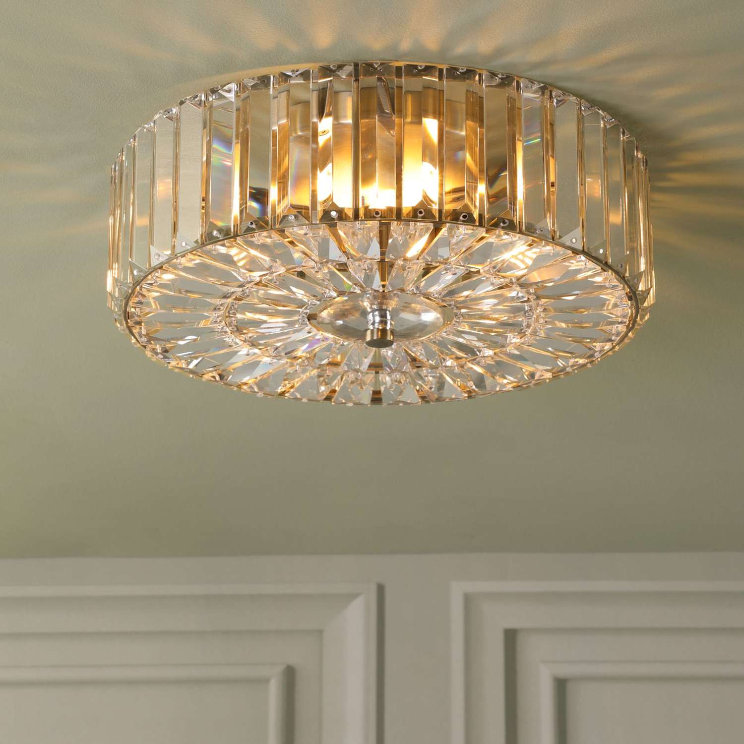 Laura Ashley Fernhurst Crystal Flush Ceiling Light - Antique Brass - Available at M&S