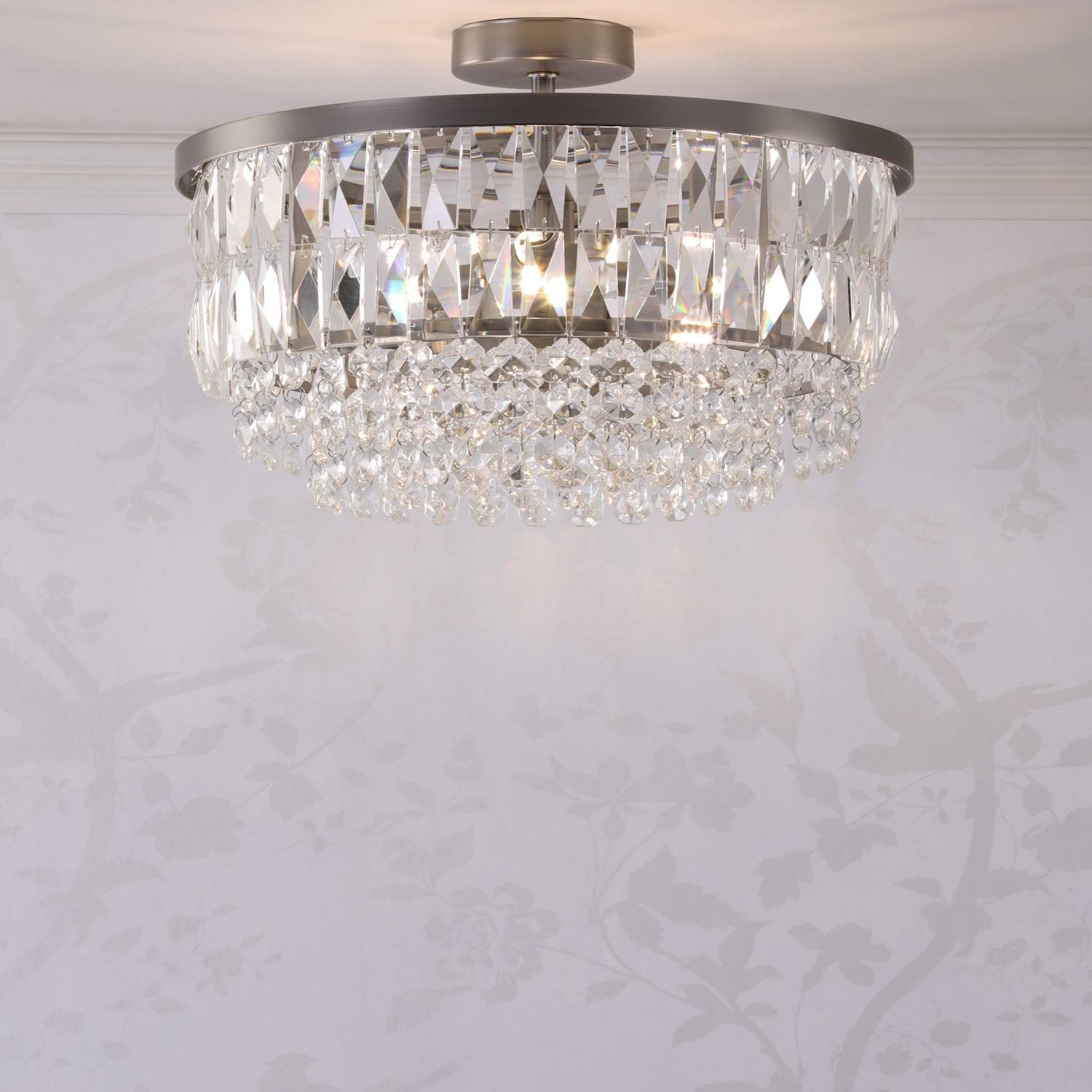 Laura Ashley Rhosill Crystal Semi Flush Ceiling Light - Silver - Available at M&S