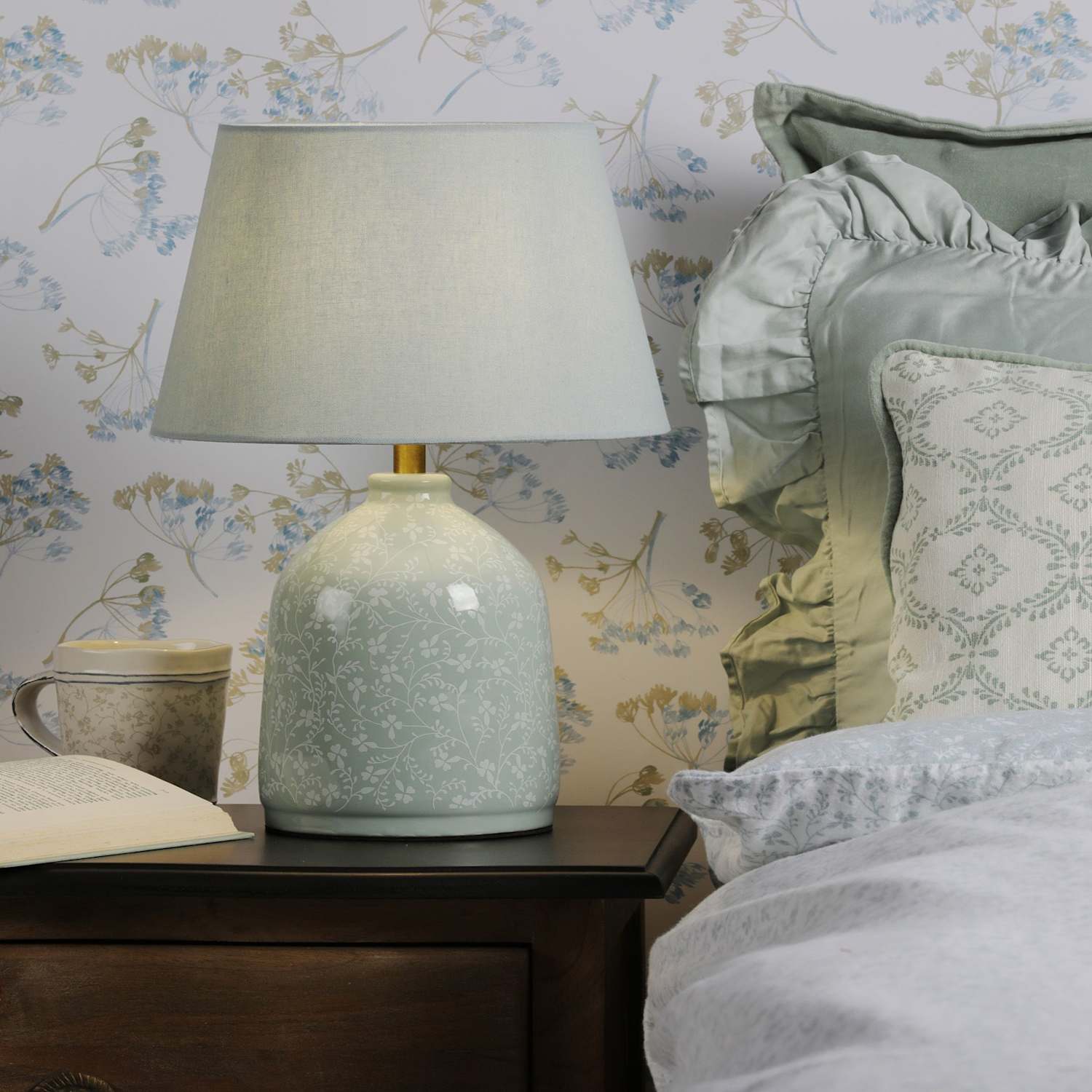 Laura Ashley Campion Ceramic Floral Table Lamp - Blue - Available at M&S