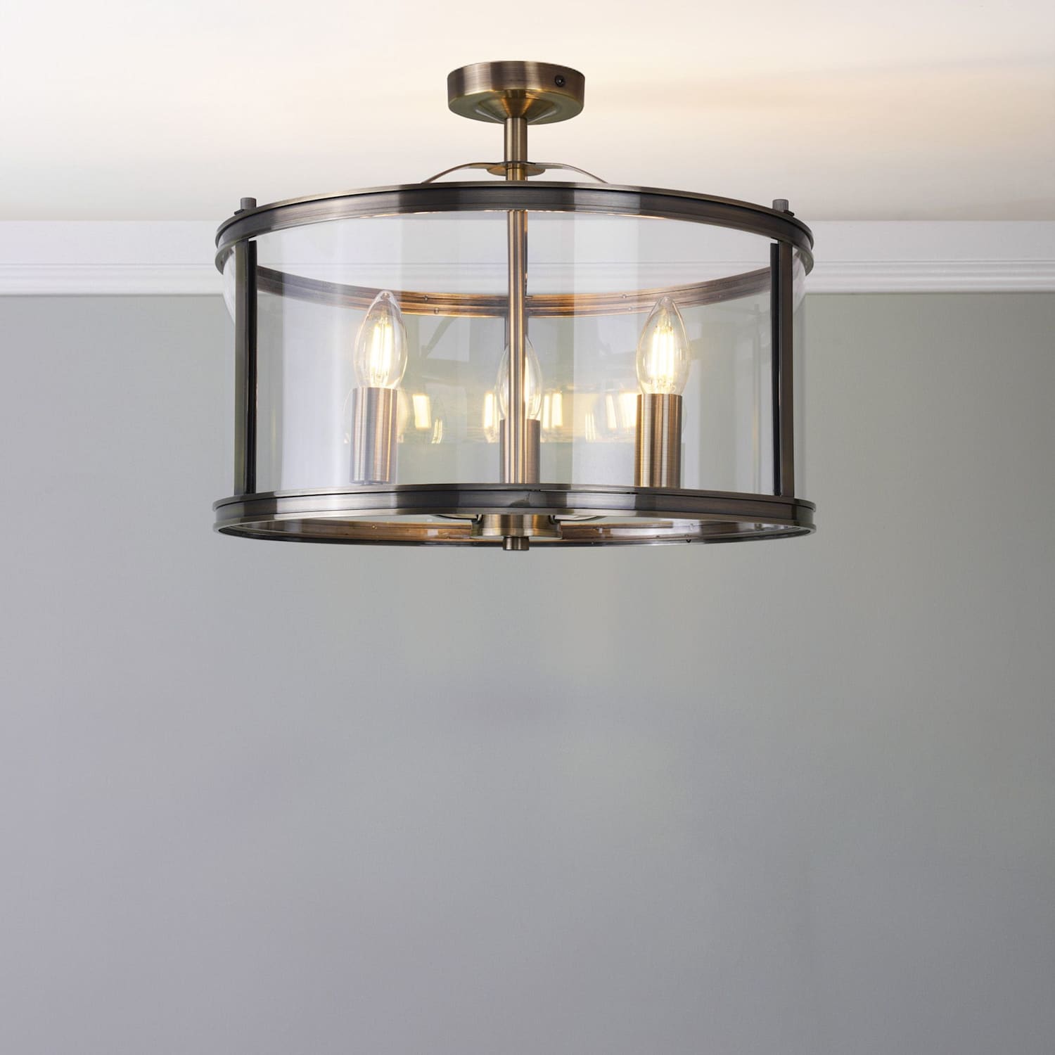 Laura Ashley Harrington 3 Light Semi Flush Ceiling Light - Antique Brass - Available at M&S