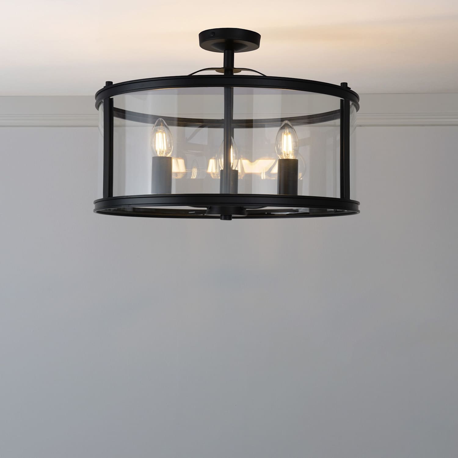Laura Ashley Harrington 3 Light Semi Flush Ceiling Light - Black - Available at M&S