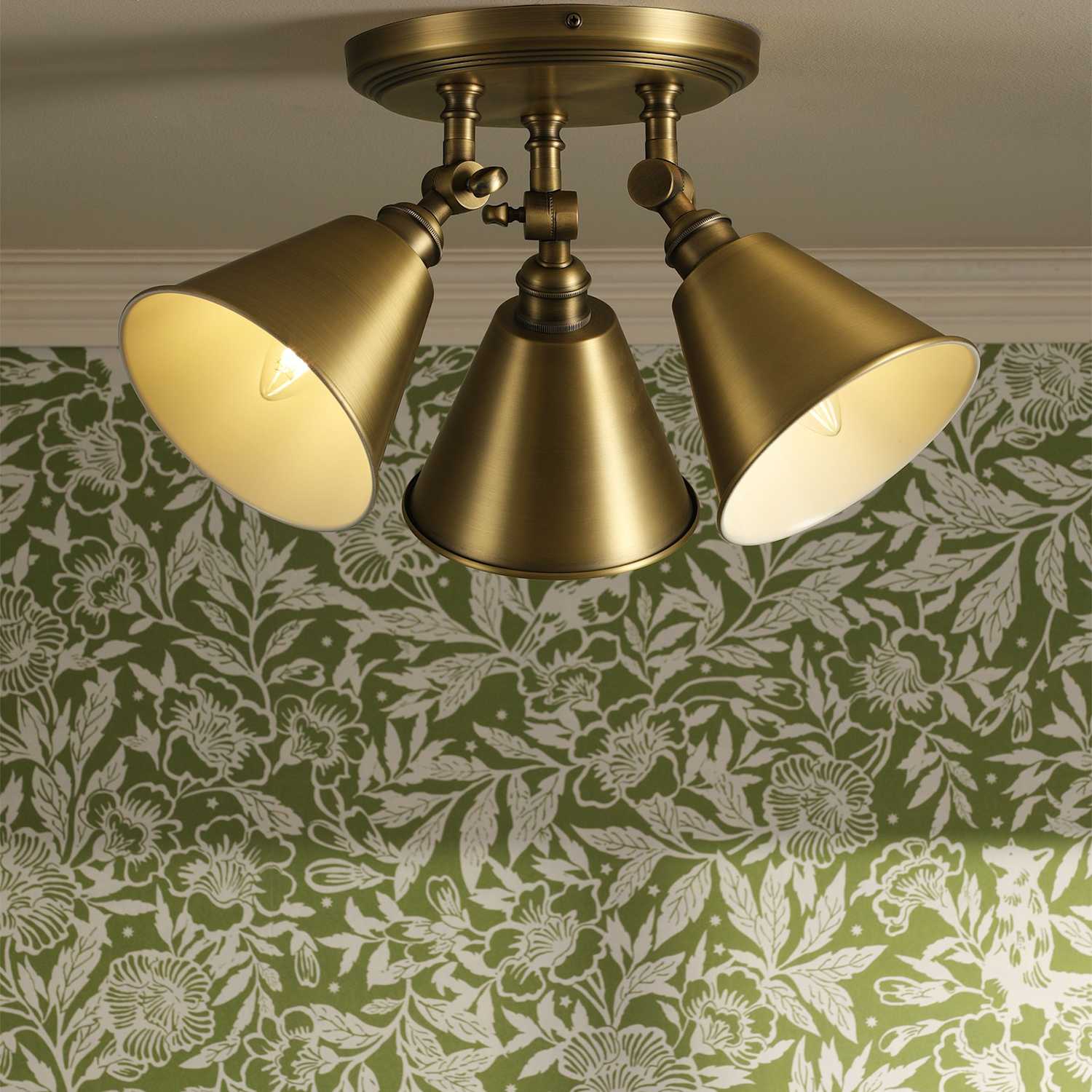 Joules Home Lighting Wollaton Metal 3 Light Plate Spotlight - Antique Brass - Available at M&S
