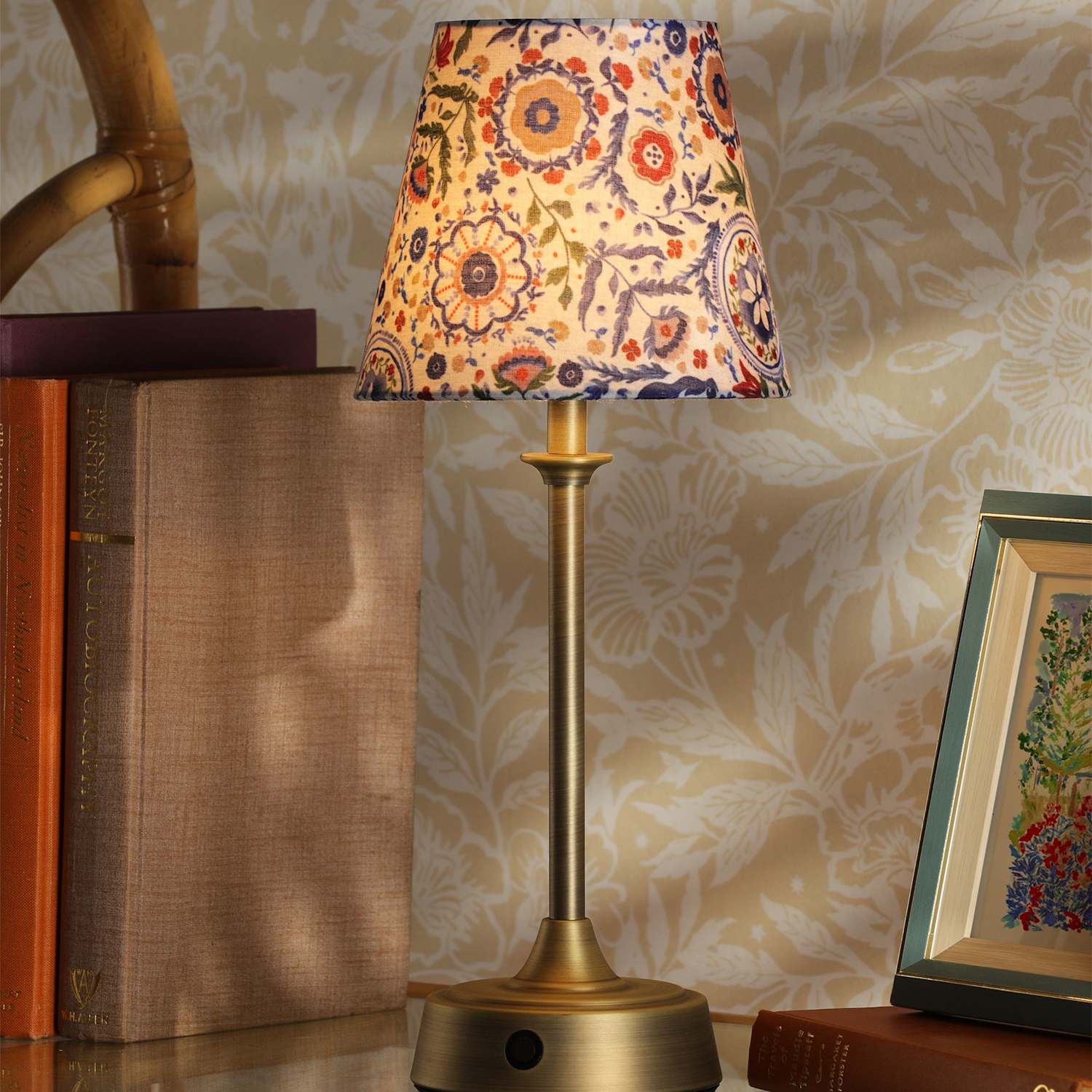 Joules Home Lighting Apsley Rechargeable Metal Floral Table Lamp - Antique Brass - Available at M&S
