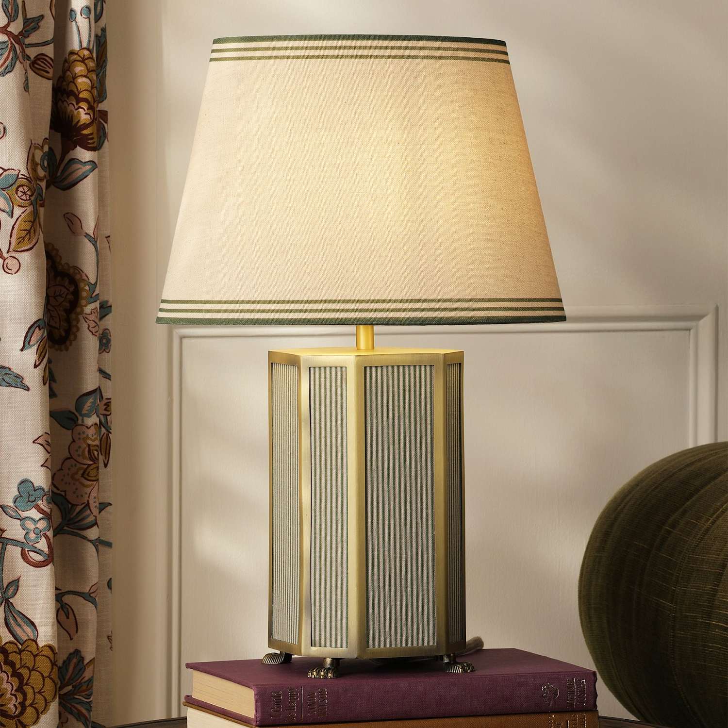 Joules Home Lighting Helmingham Metal & Fabric Table Lamp - Antique Brass - Available at M&S
