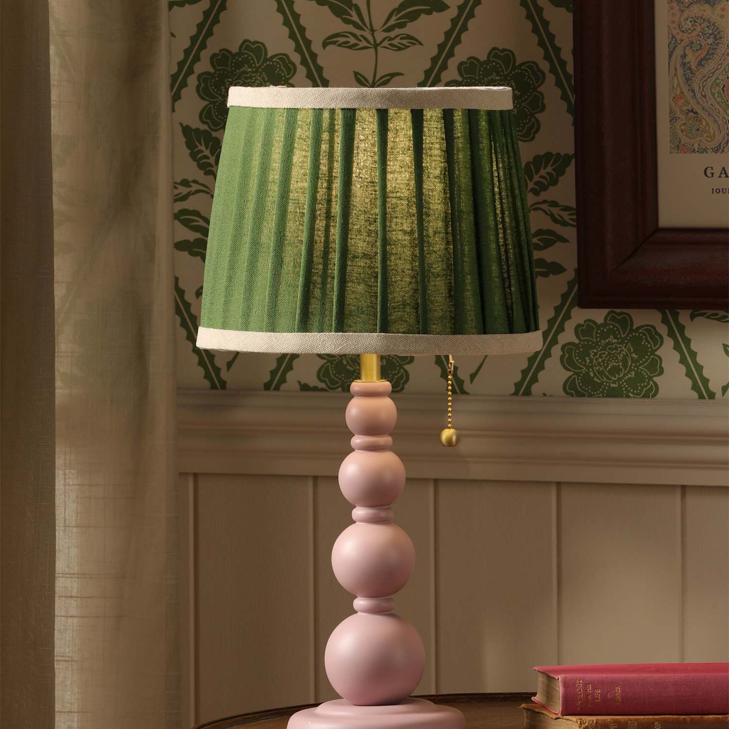 Joules Home Lighting Harewood Wooden Bobbin Table Lamp - Green Mix - Available at M&S