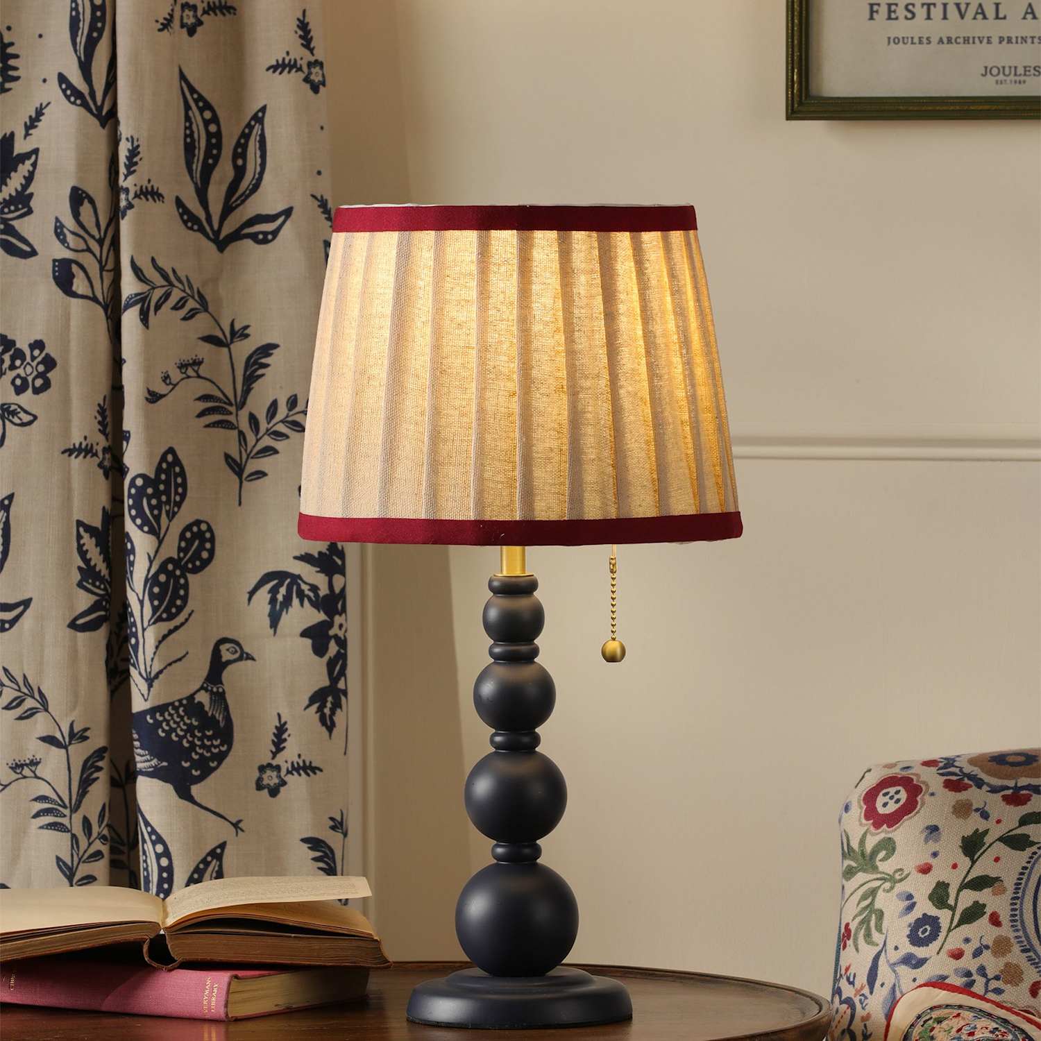 Joules Home Lighting Harewood Wooden Bobbin Table Lamp - Cream Mix - Available at M&S