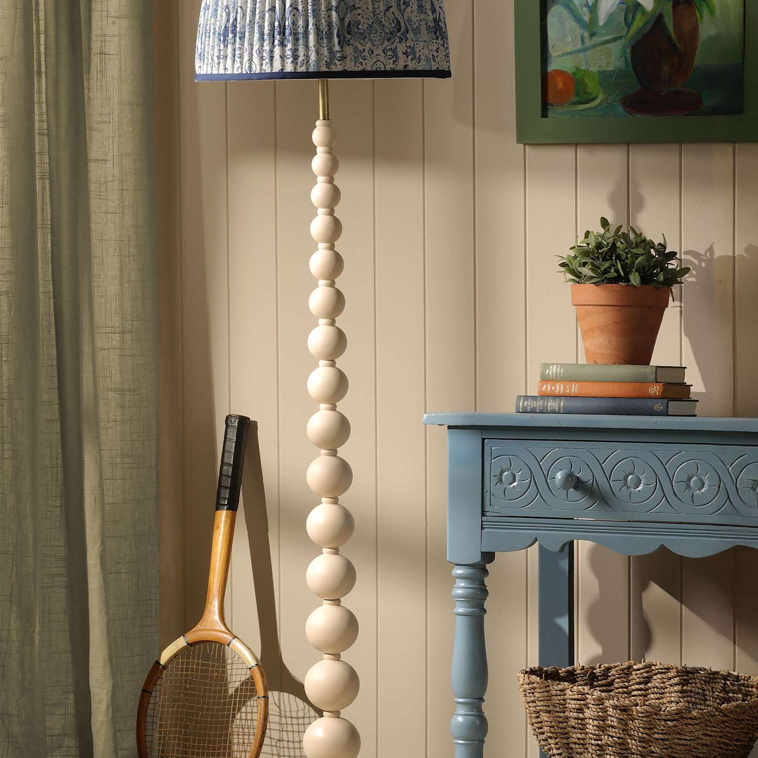 Joules Home Lighting Harewood Wood Bobbin Floor Lamp - Beige - Available at M&S
