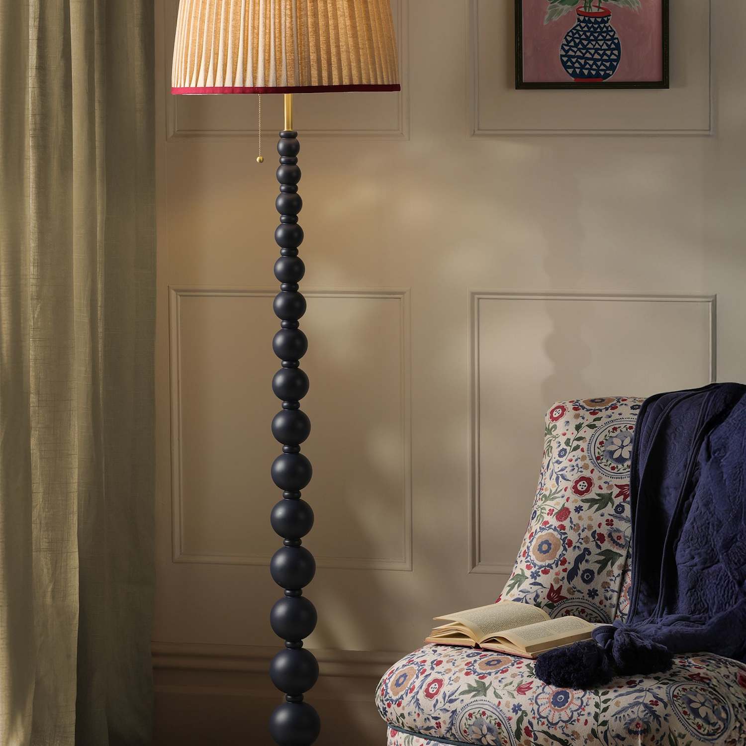 Joules Home Lighting Harewood Wood Bobbin Floor Lamp - Cream Mix - Available at M&S