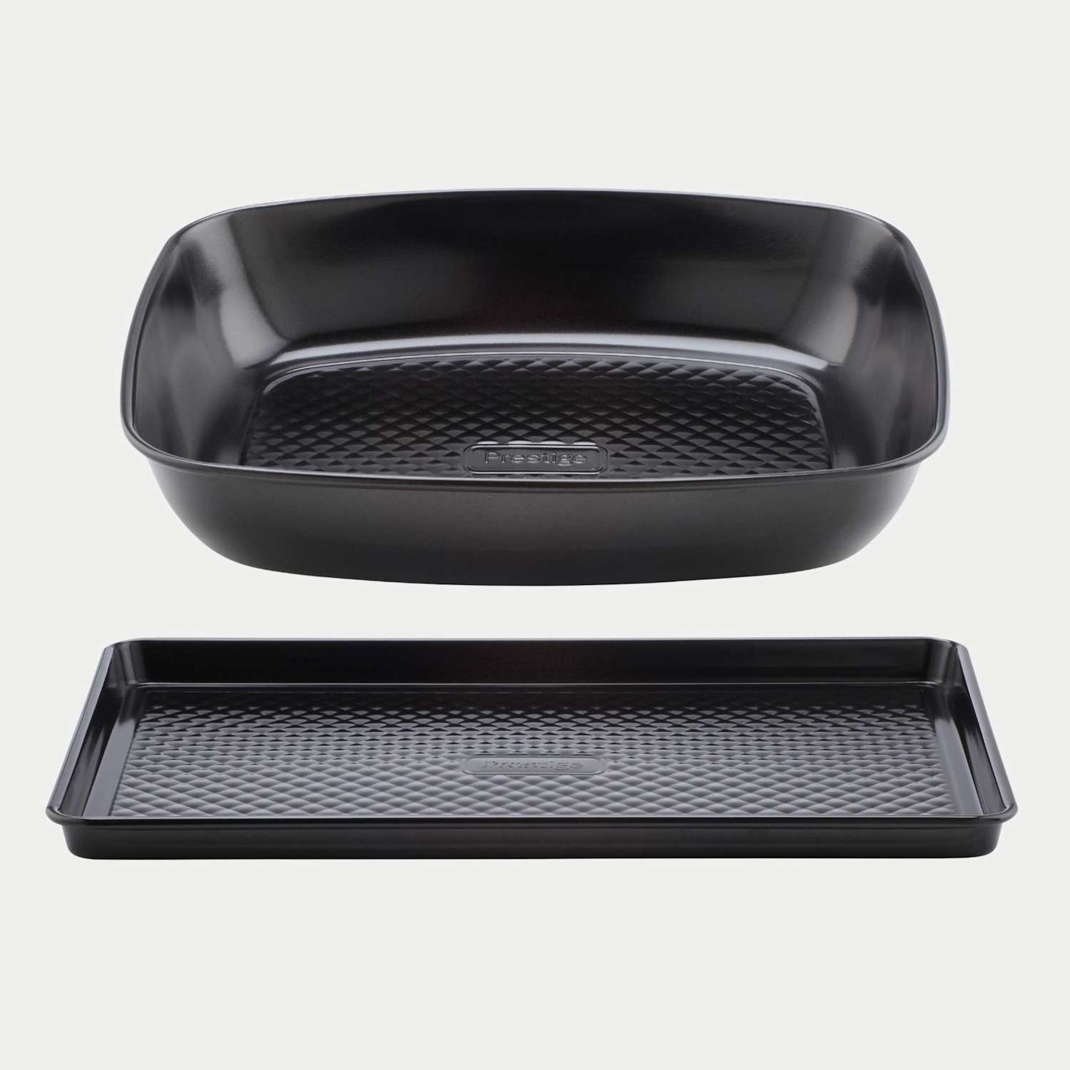 Prestige 2 Piece Inspire Carbon Steel Non-Stick Roaster and Oven Tray - Black - Available at M&S