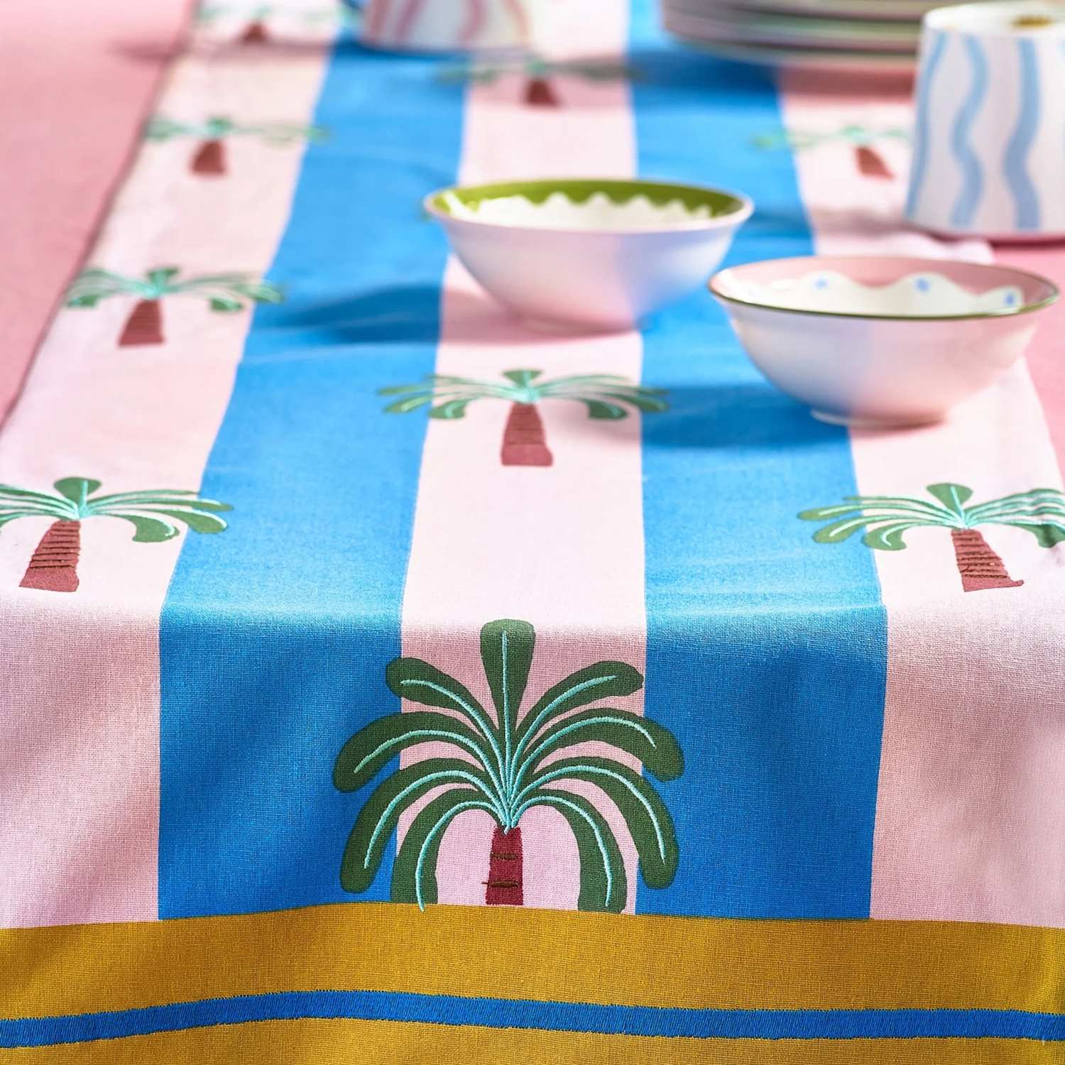 Eleanor Bowmer Electric Coast Palm Tree Pure Cotton Table Runner - Multi - Available at M&S