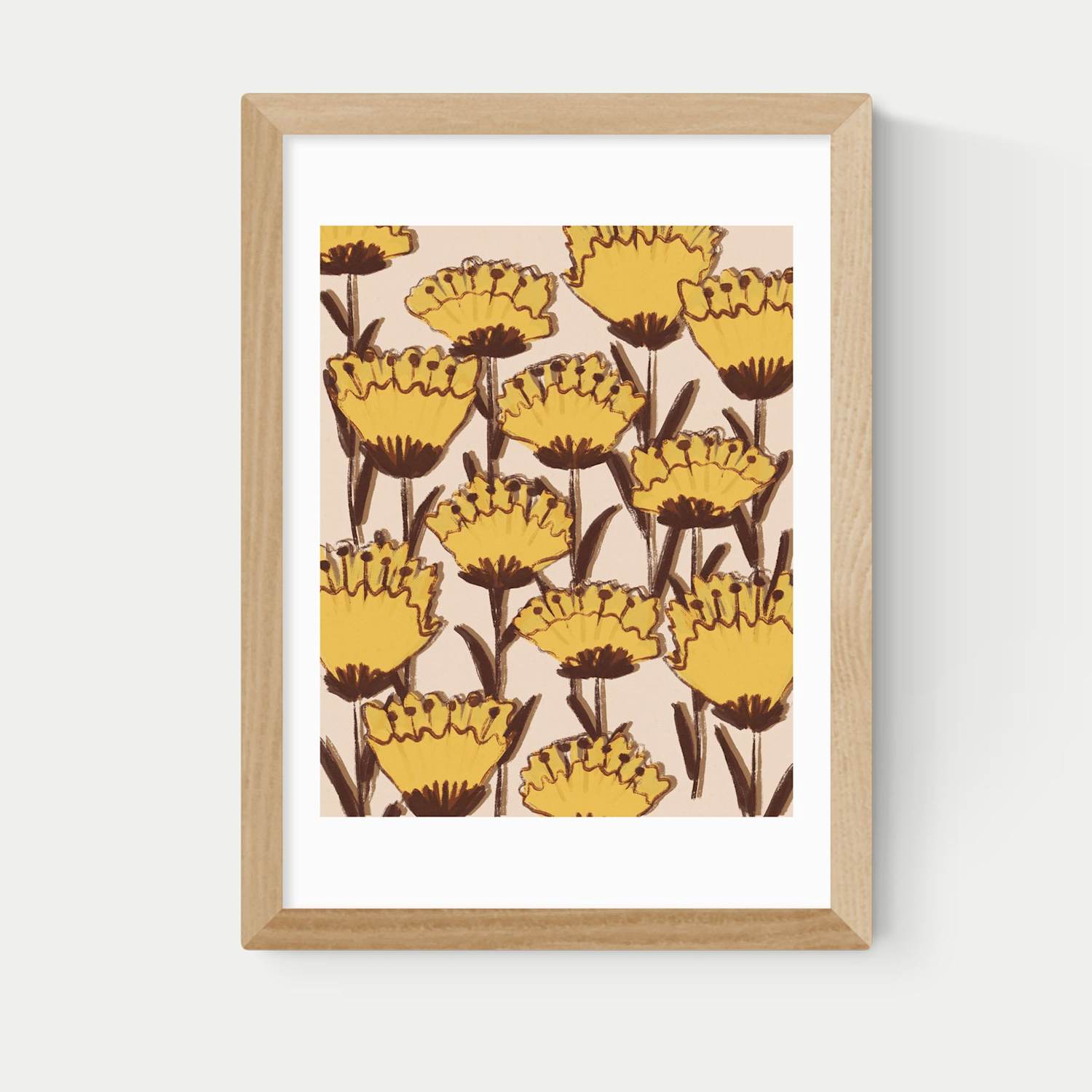 East End Prints Yellow Wildflowers Rectangle Framed Art - A2 - Natural - Available at M&S
