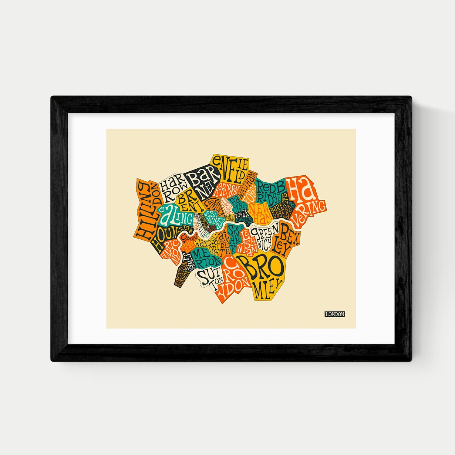 East End Prints London Boroughs Framed Art Print - A3 - Black - Available at M&S