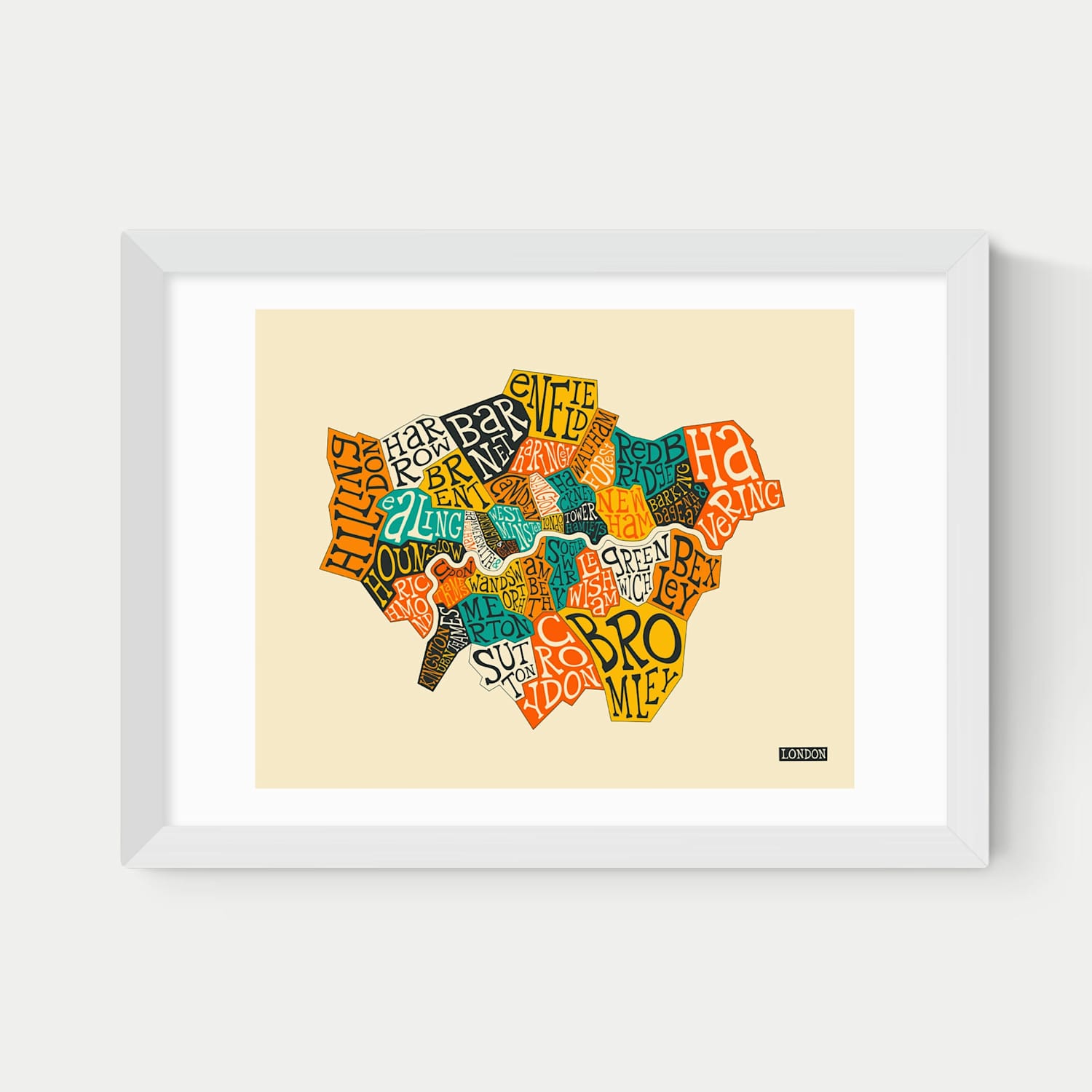 East End Prints London Boroughs Framed Art Print - A3 - White - Available at M&S