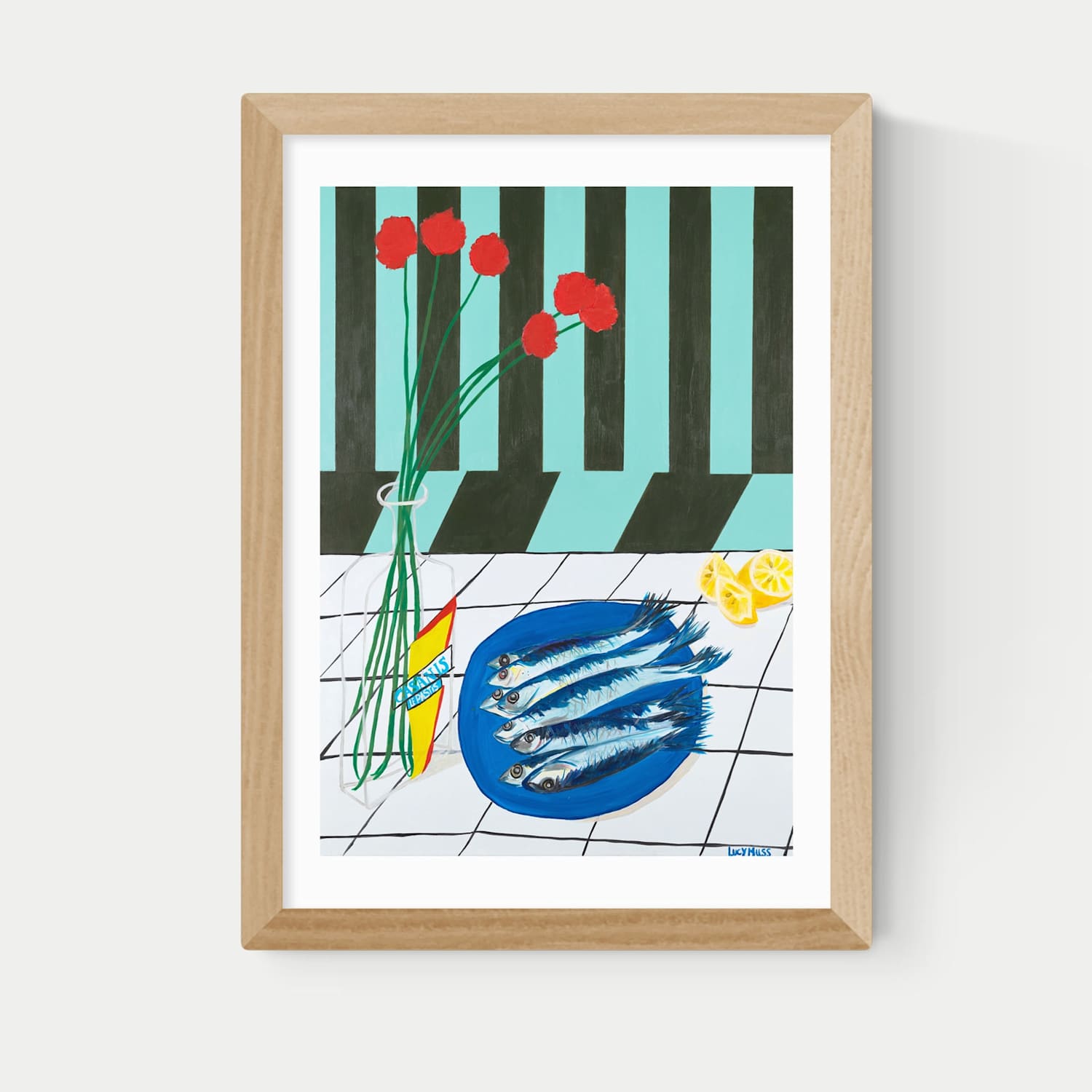 East End Prints Striped Sardines Rectangle Framed Art - A3 - Natural - Available at M&S