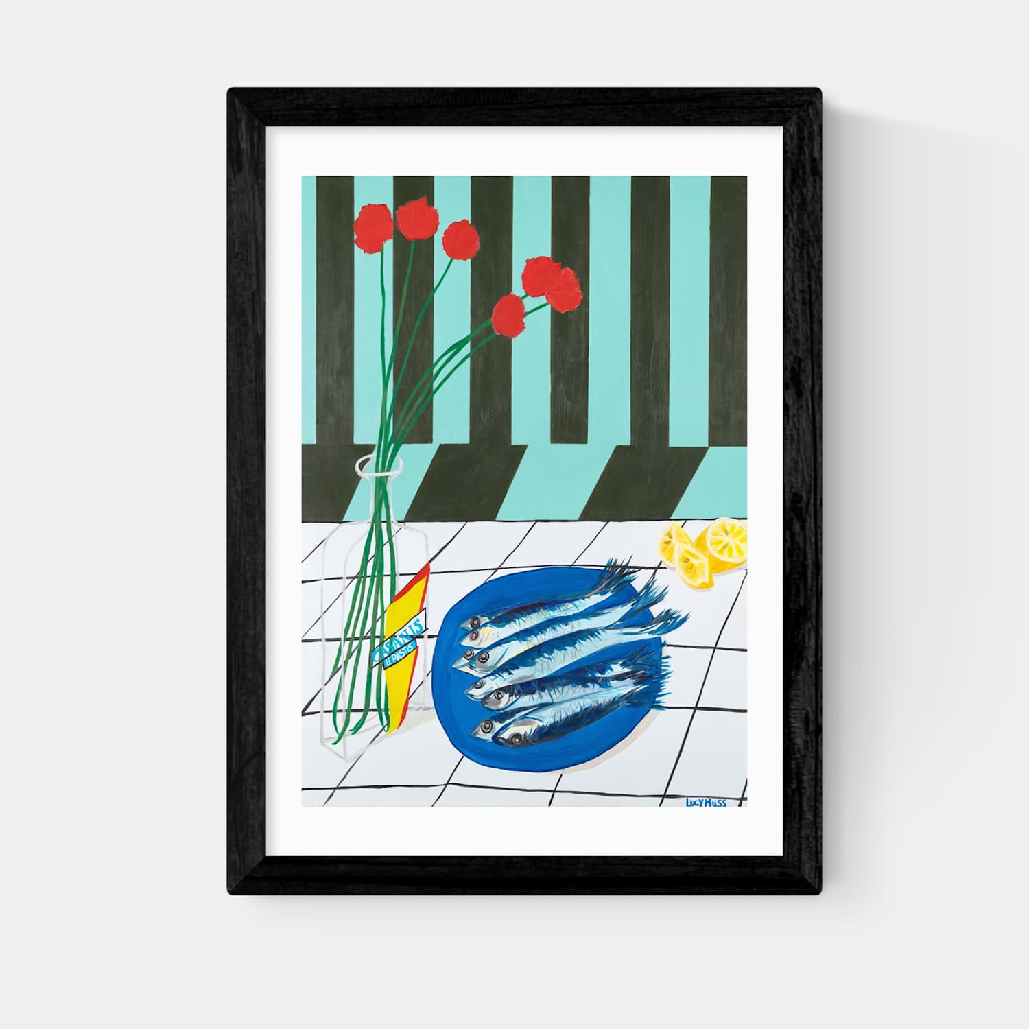 East End Prints Striped Sardines Rectangle Framed Art - A1 - Black - Available at M&S