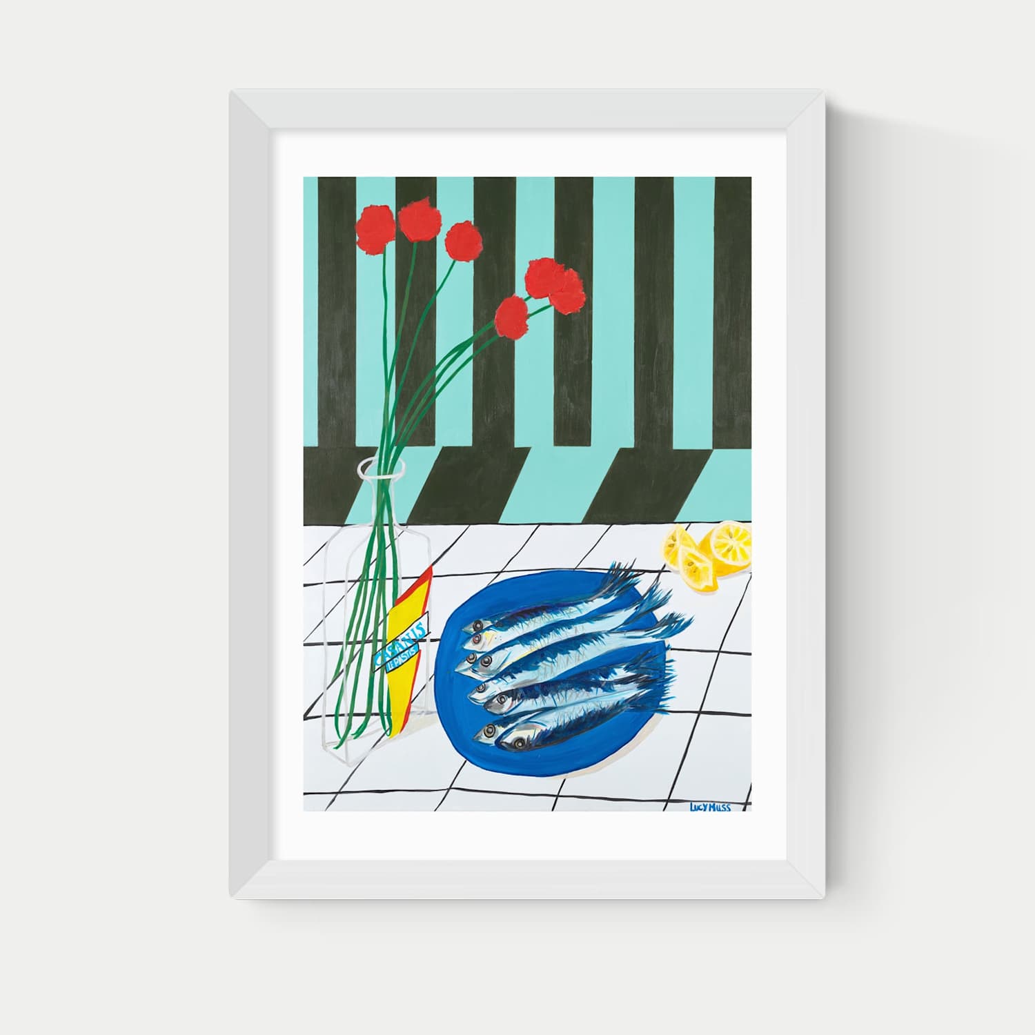 East End Prints Striped Sardines Rectangle Framed Art - A2 - White - Available at M&S