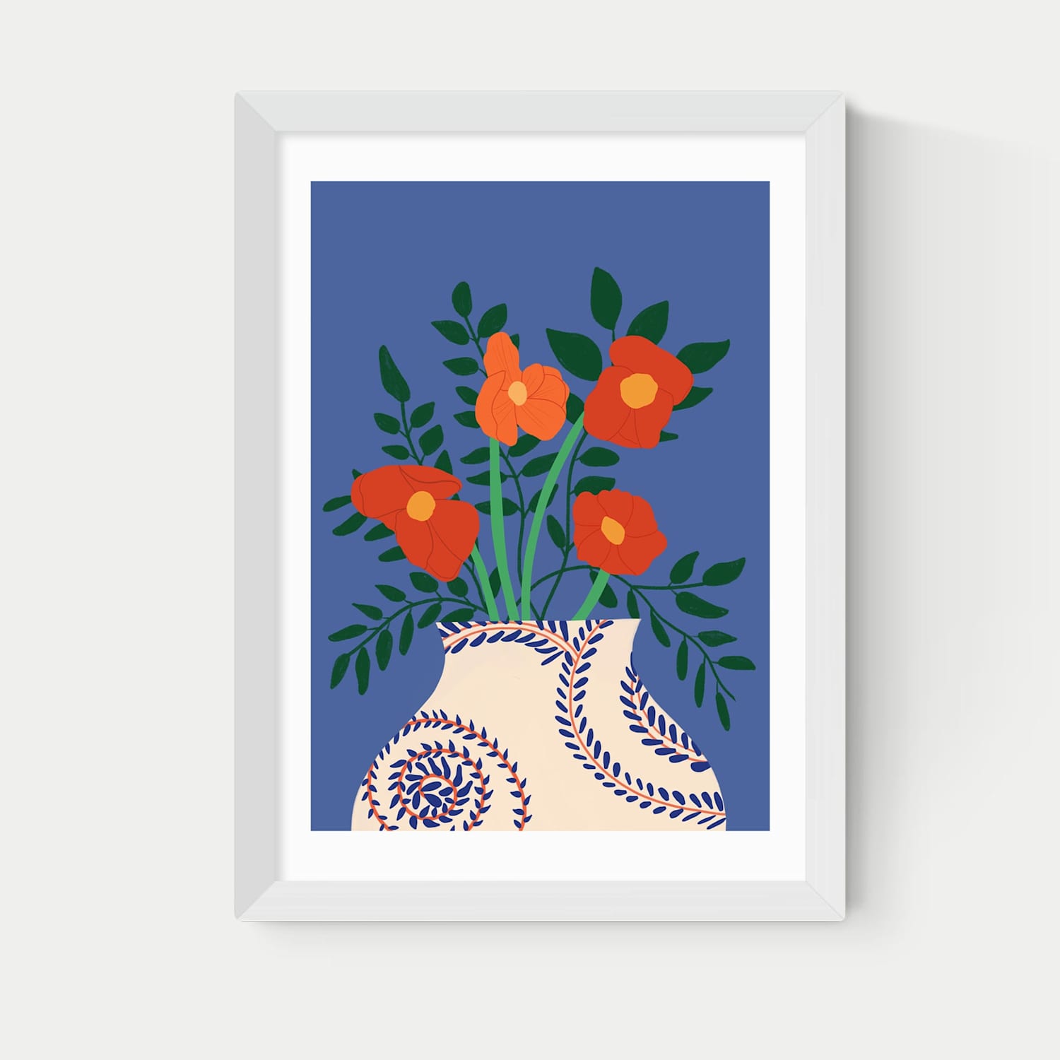 East End Prints Poppy Framed Art Print - A3 - White - Available at M&S