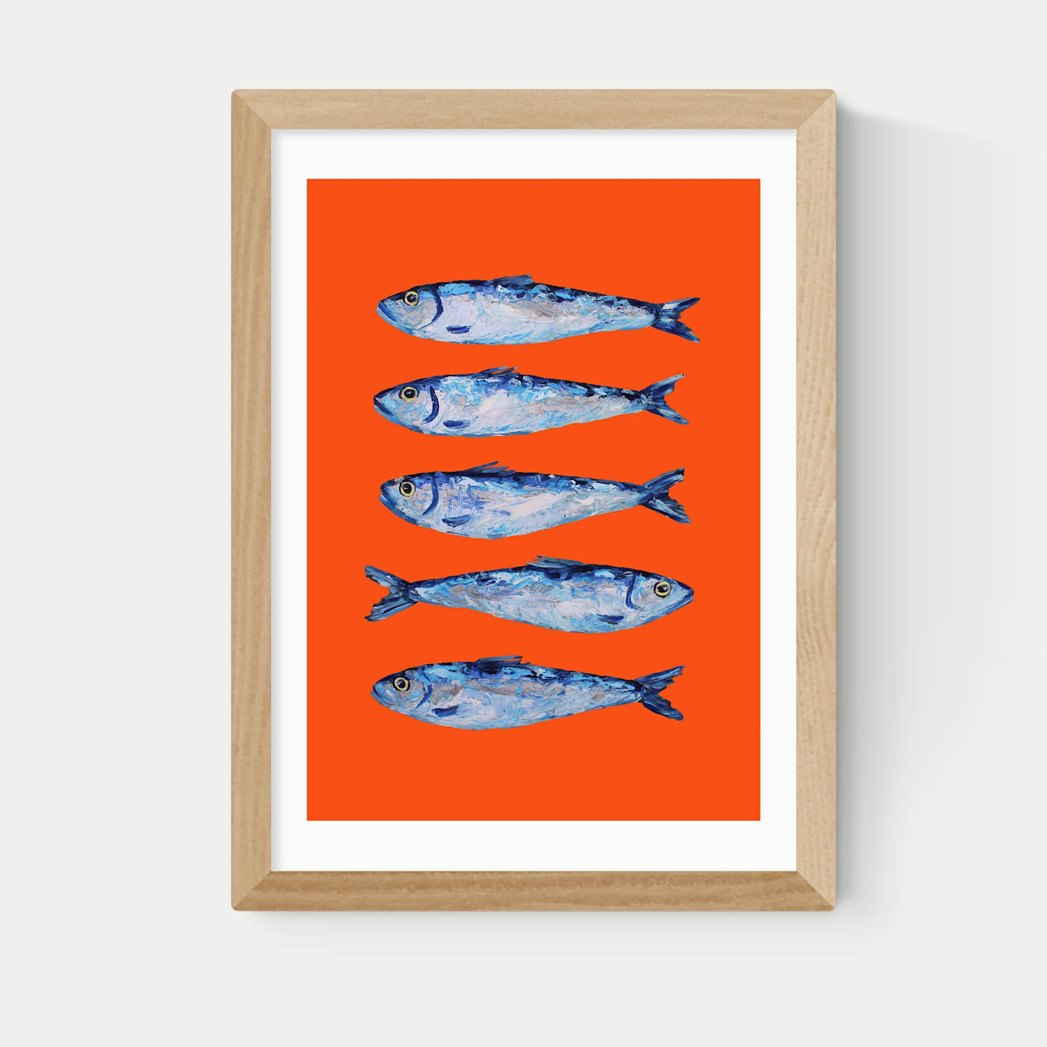 East End Prints Sardines Orange Framed Art Print - A3 - Natural - Available at M&S