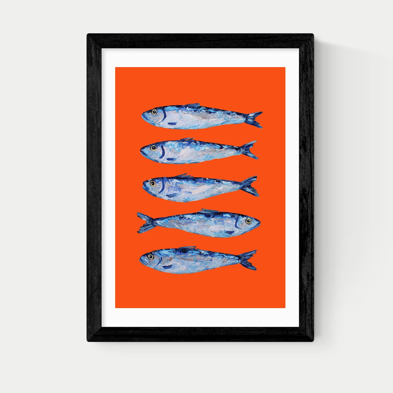 East End Prints Sardines Orange Framed Art Print - A1 - Black - Available at M&S
