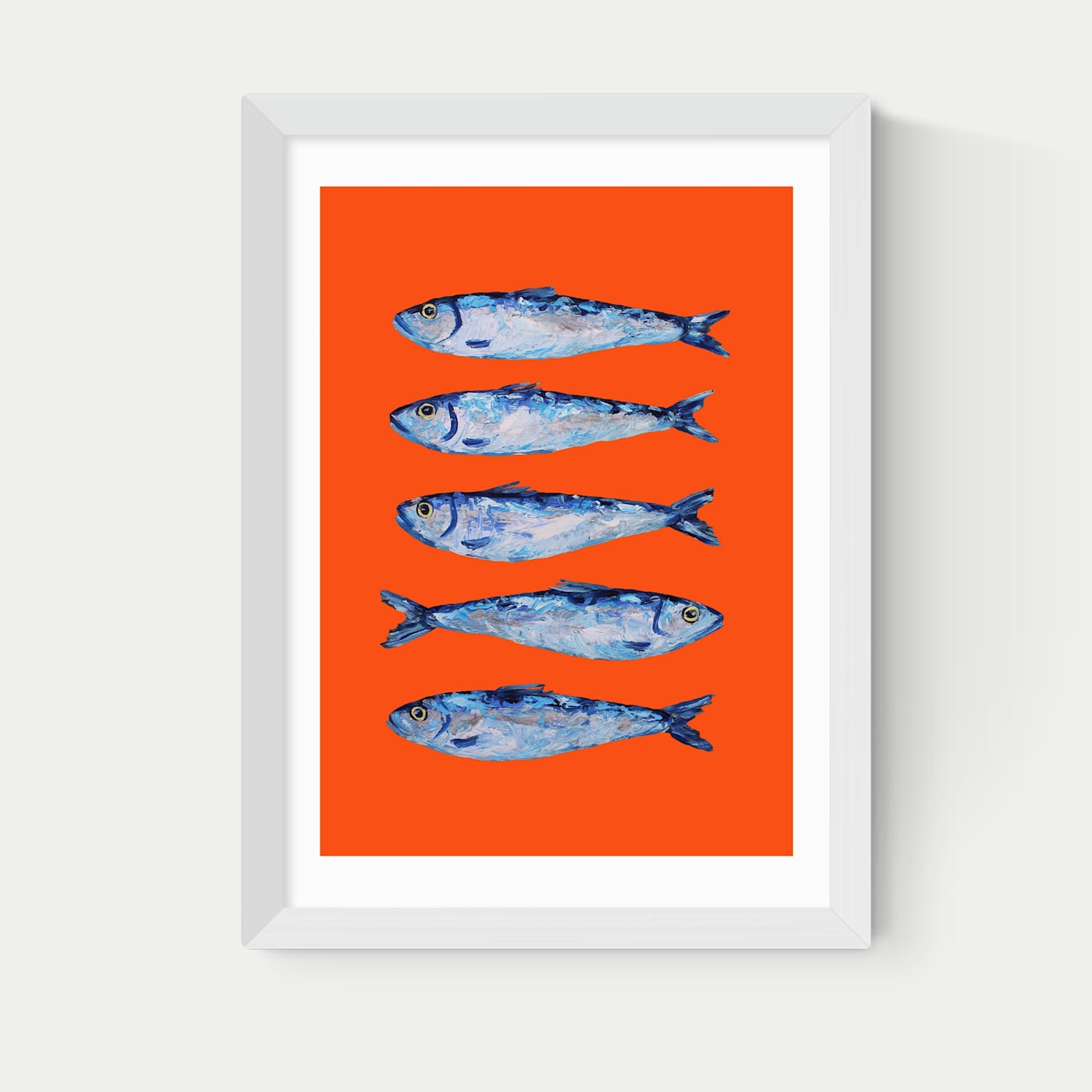 East End Prints Sardines Orange Framed Art Print - A3 - White - Available at M&S