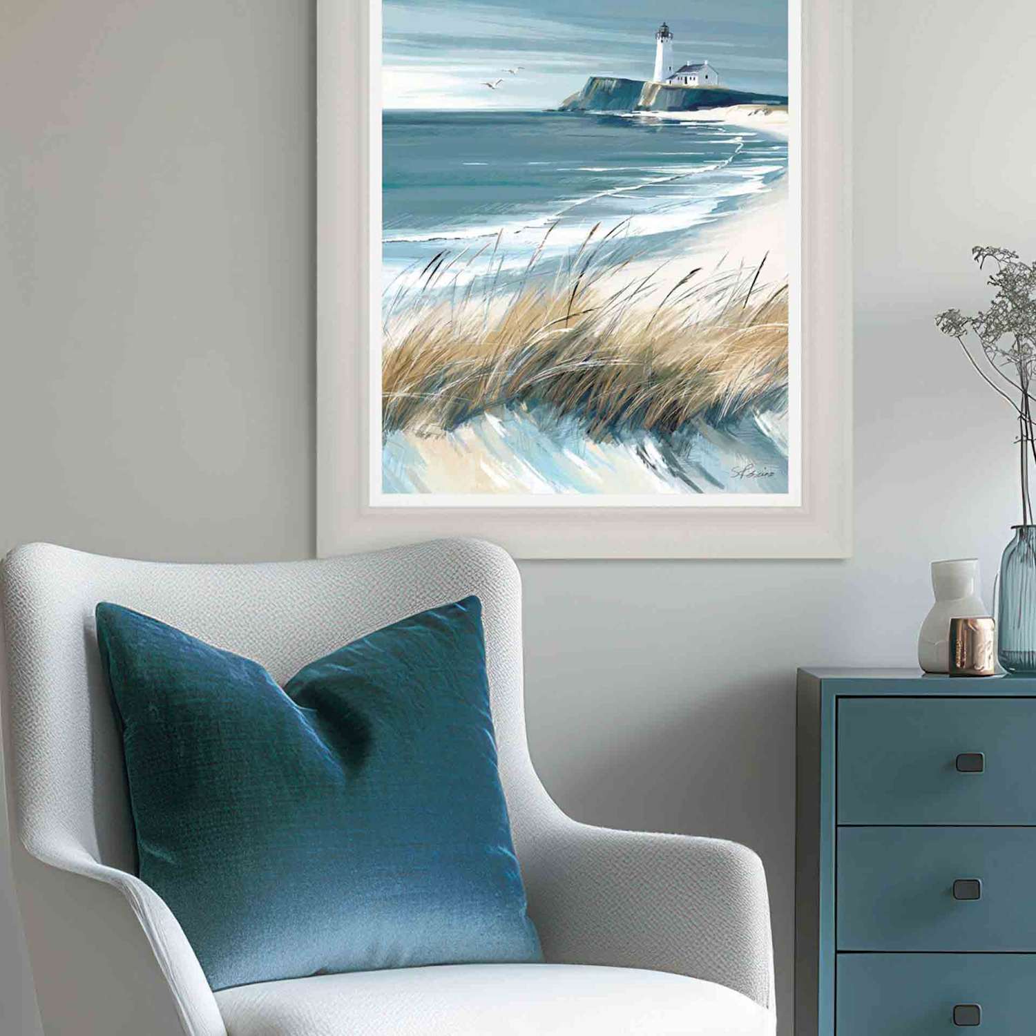 Gallery Direct Making Waves Framed Canvas Wall Art - Pale Blue - Available at M&S