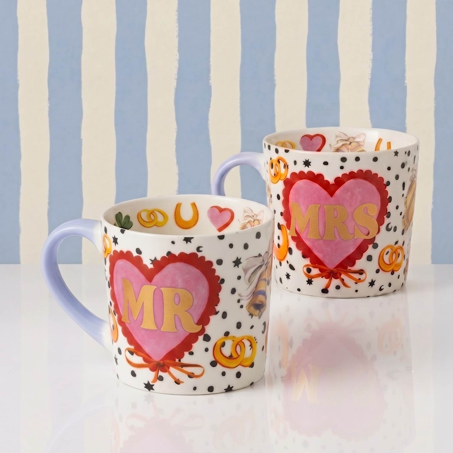 Eleanor Bowmer Set of 2 Mr & Mrs Heart Mugs - Multi - Available at M&S
