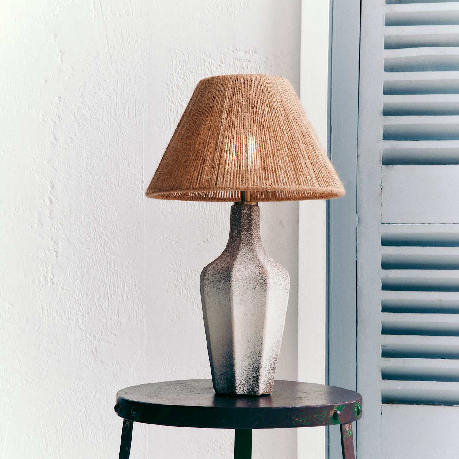 M&S Rechargeable Ceramic Base Jute Table Lamp - White