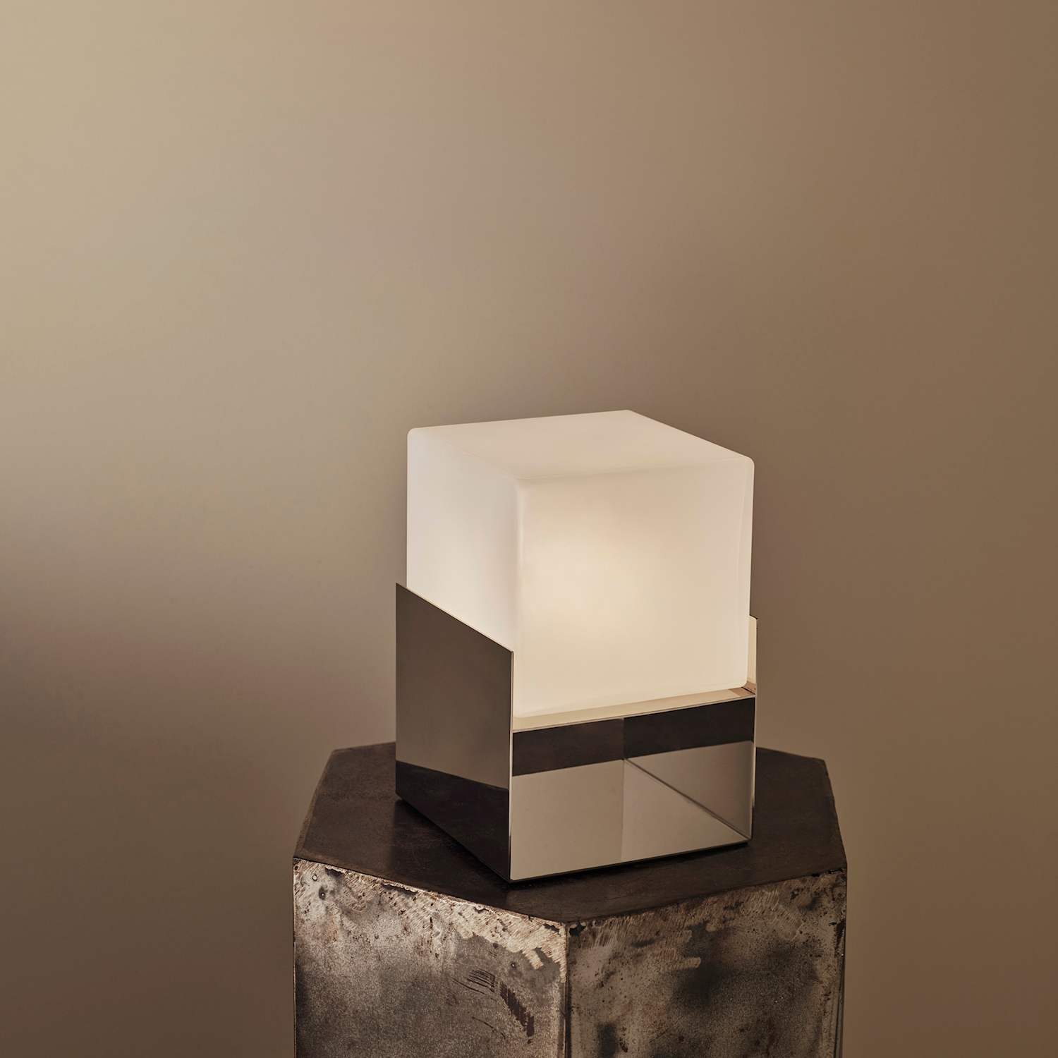 M&S X Kelly Hoppen Kelly Hoppen Rechargeable Square Glass Lamp - Silver Mix