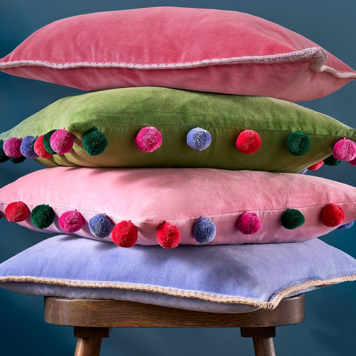 Bluebellgrey Blanket Stitch Pure Cotton Velvet Cushion - Pink - Available at M&S