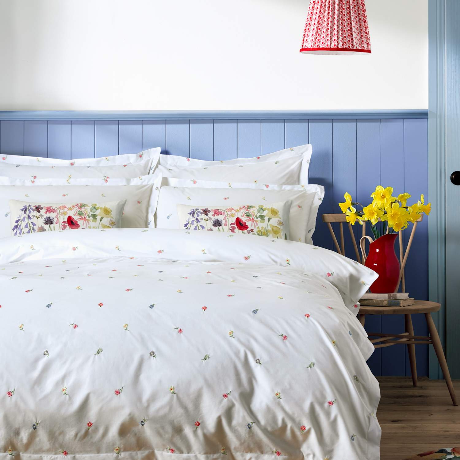 Bluebellgrey Pure Cotton Floral Embroidered Bedding Set - Single (3 ft) - White Mix - Available at M&S
