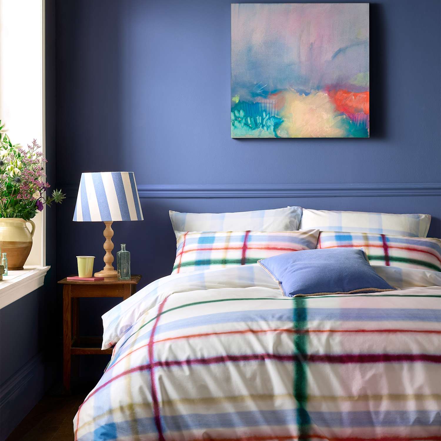 Bluebellgrey Pure Cotton Edinburgh Plaid Bedding Set - King Size (5 ft) - Multi - Available at M&S