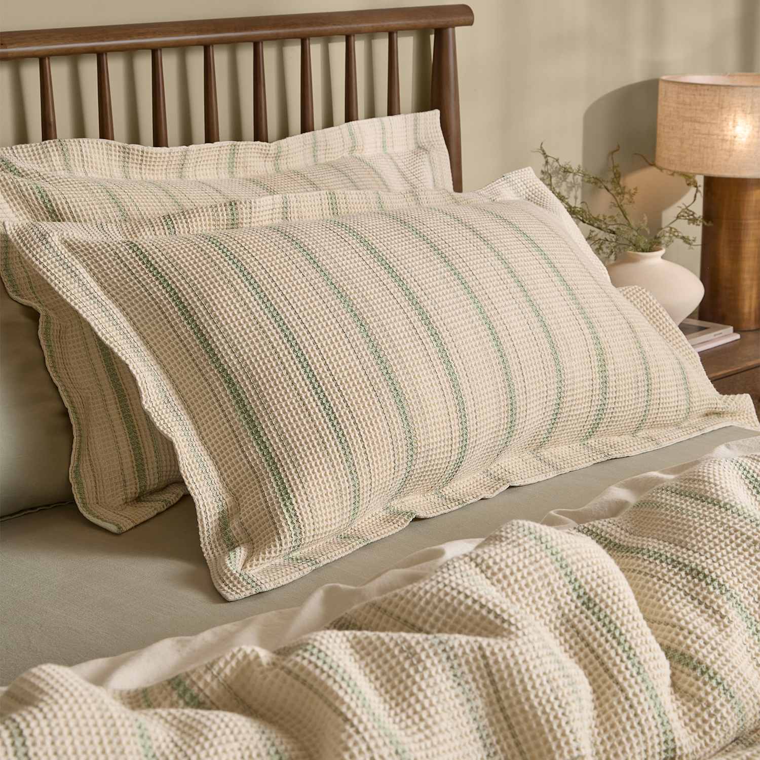 Yard Pure Cotton Selby Waffle Pillowcase - Green Mix - Available at M&S