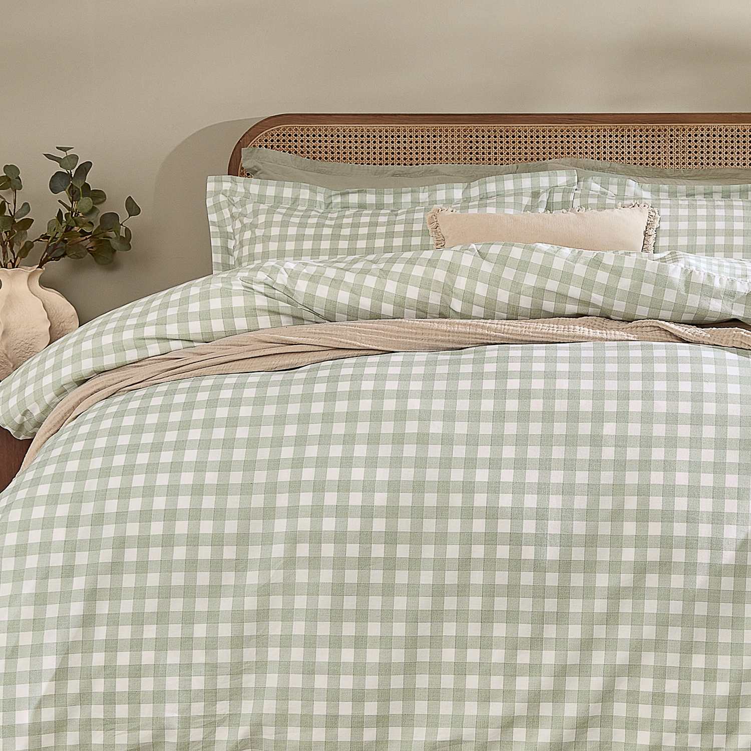 Yard Washed Cotton Barton Gingham Bedding Set - King Size (5 ft) - Green Mix - Available at M&S