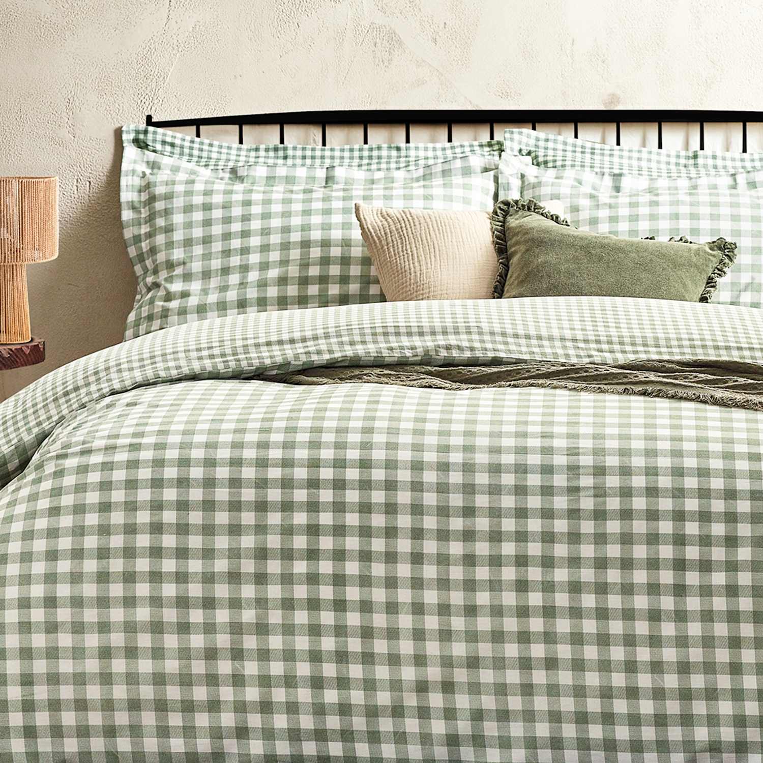 Yard Washed Cotton Barton Gingham Bedding Set - Single (3 ft) - Dark Green Mix - Available at M&S