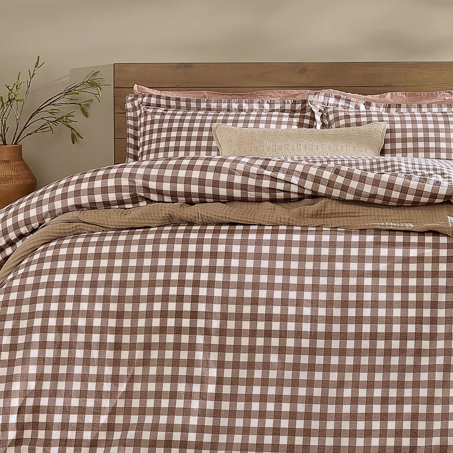 Yard Washed Cotton Barton Gingham Bedding Set - Single (3 ft) - Brown Mix - Available at M&S