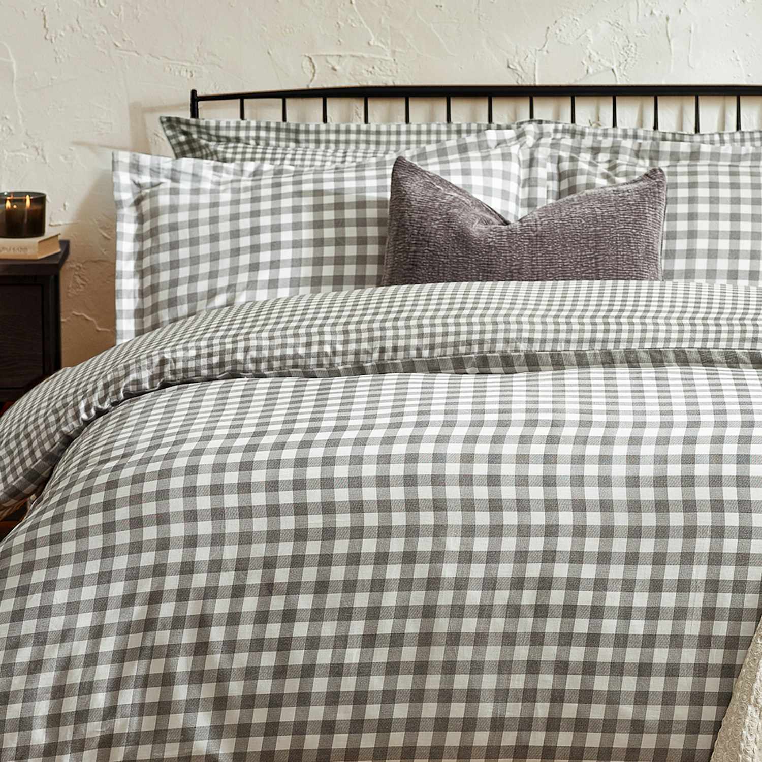 Yard Washed Cotton Barton Gingham Bedding Set - Double (4 ft 6) - Grey Mix - Available at M&S