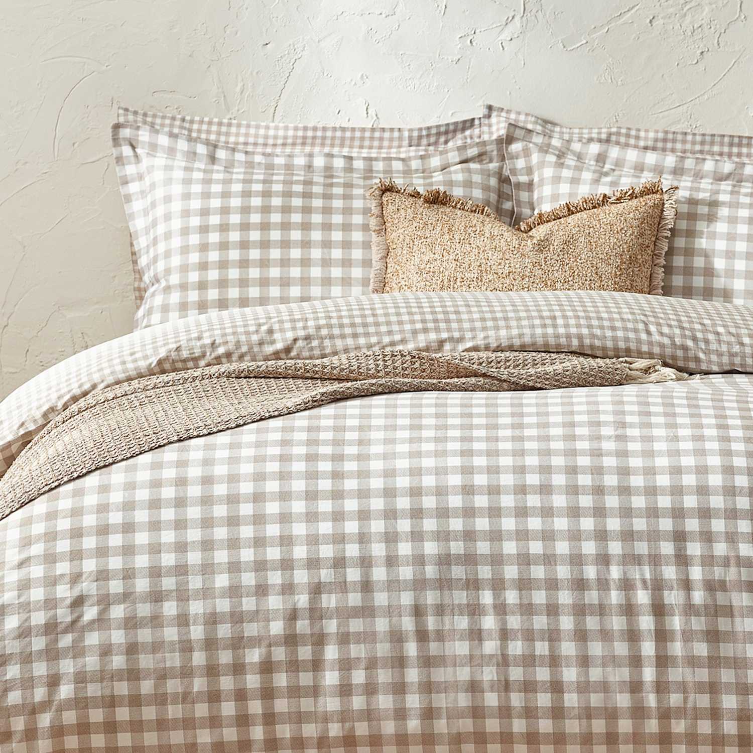Yard Washed Cotton Barton Gingham Bedding Set - Single (3 ft) - Natural Mix - Available at M&S
