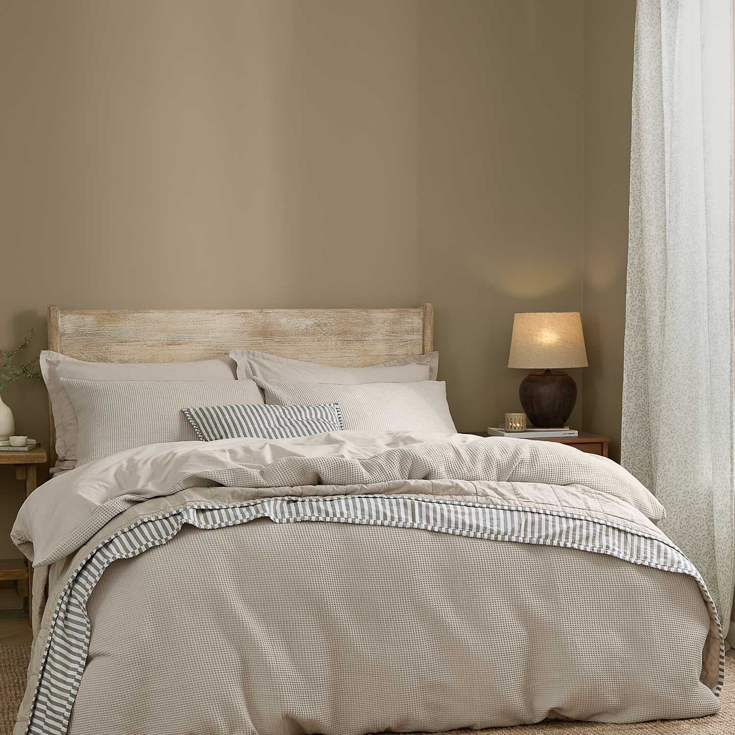 Yard Pure Cotton Percale Hebden Waffle Bedding Set - King Size (5 ft) - Stone - Available at M&S