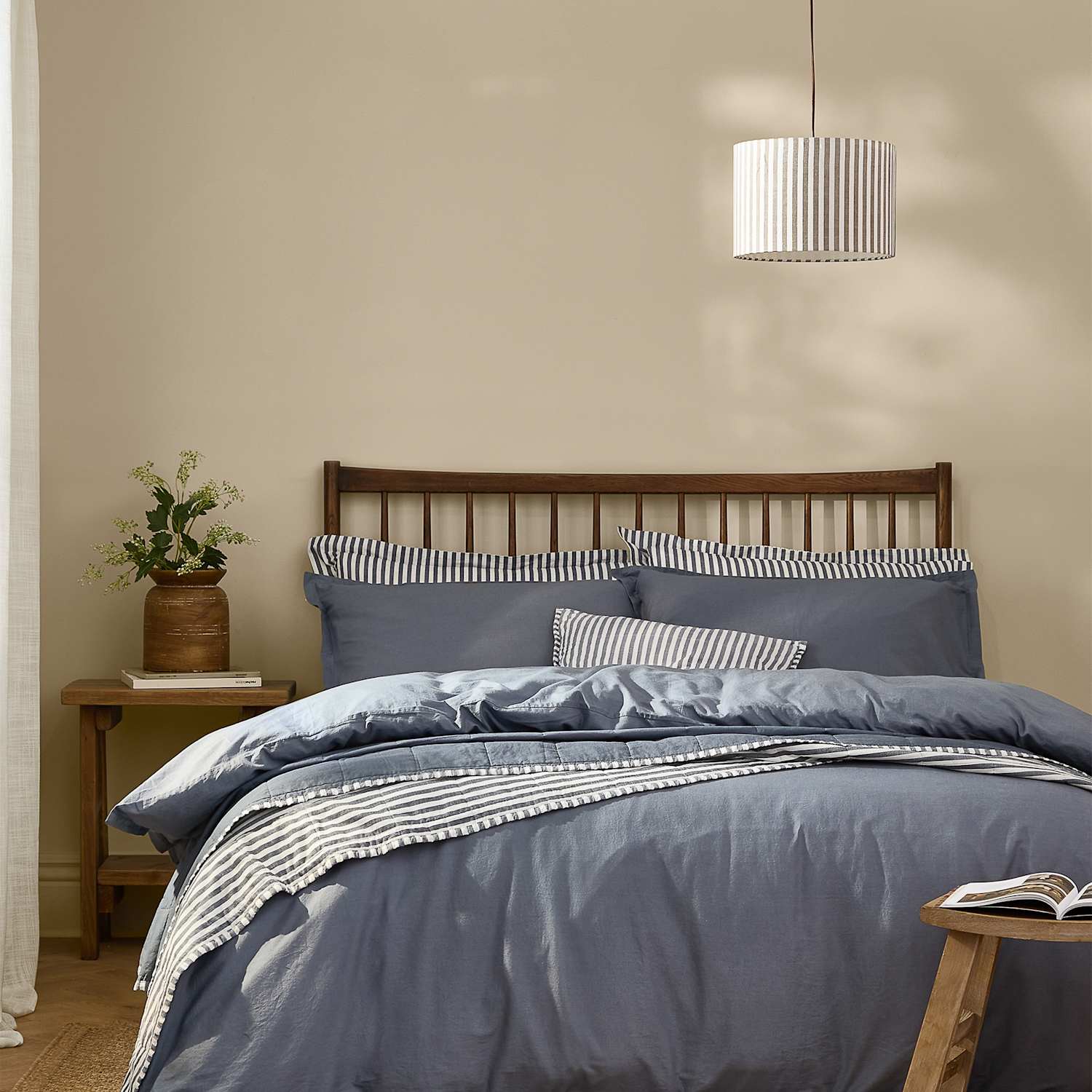 Yard Pure Cotton Percale Hebden Bedding Set - Single (3 ft) - Denim - Available at M&S