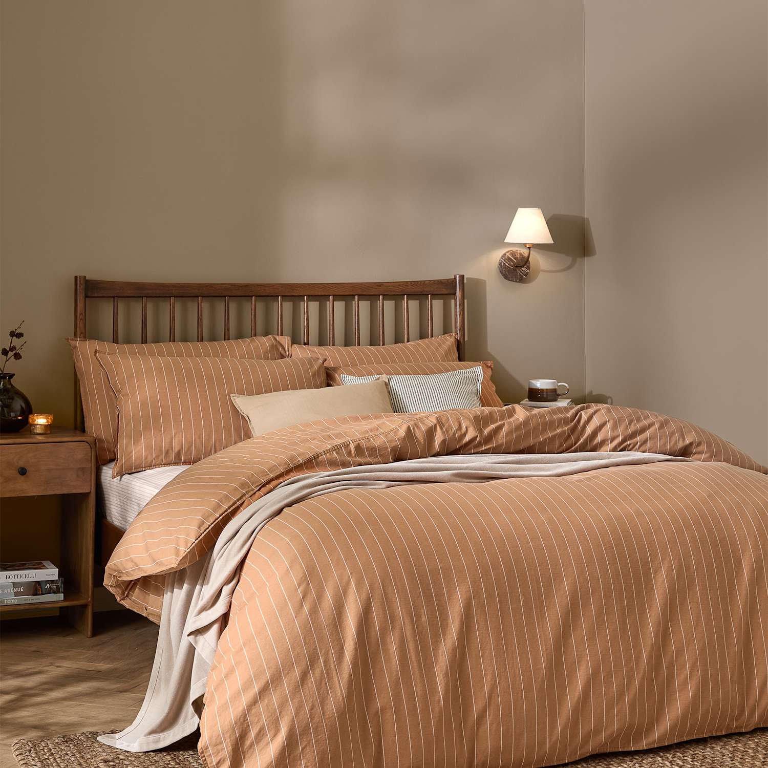 Yard Pure Cotton Percale Linear Stripe Bedding Set - Single (3 ft) - Orange Mix - Available at M&S